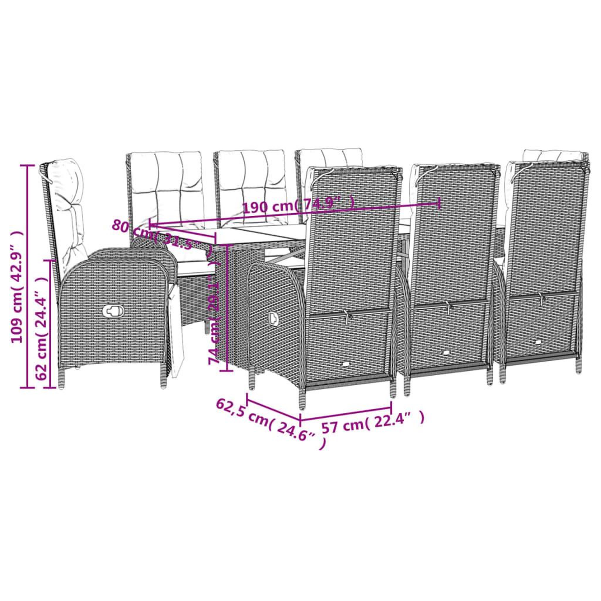 Voir la diapositive 6 : VIDAXL Ensemble a manger de jardin 9pcs coussins noir resine tressee