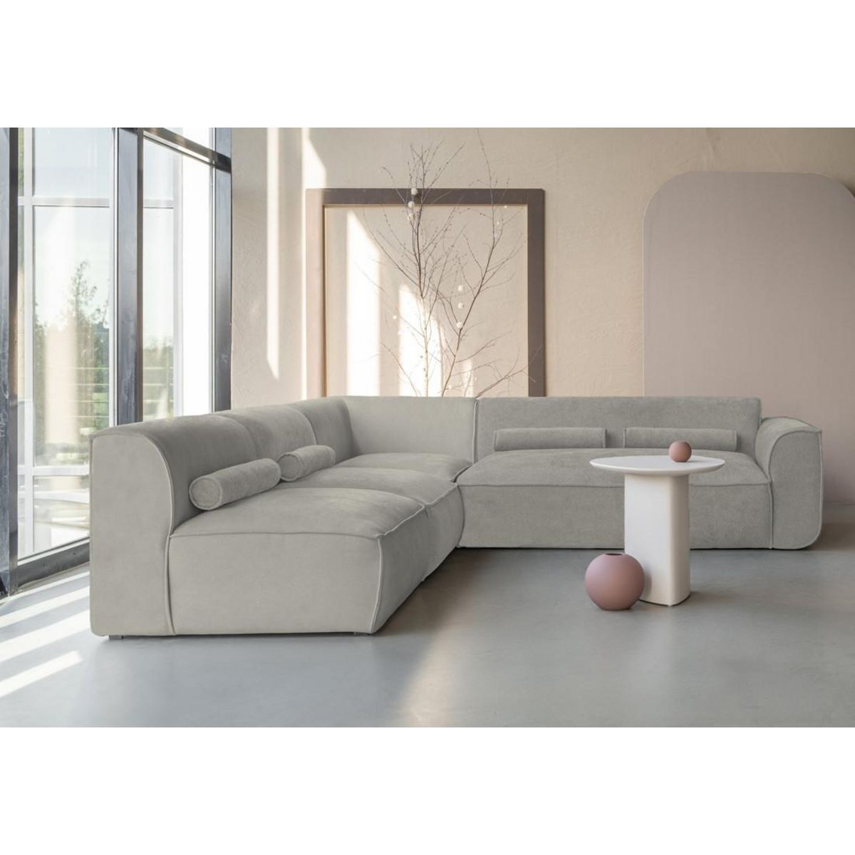 BEST MOBILIER Felix - canapé modulable d'angle gauche 5 places en tissu texturé