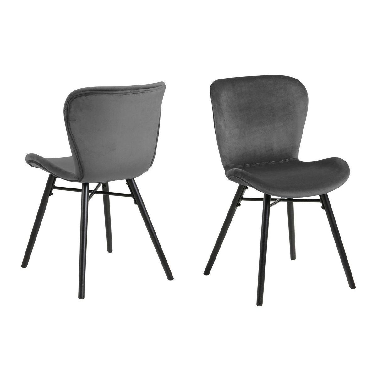 TOILINUX Lot de 2 chaises Lucie en velours et bois - Gris et noir