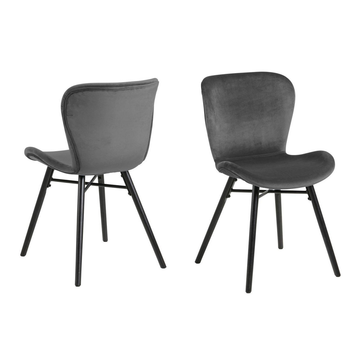 TOILINUX Lot de 2 chaises Lucie en velours et bois - Gris et noir