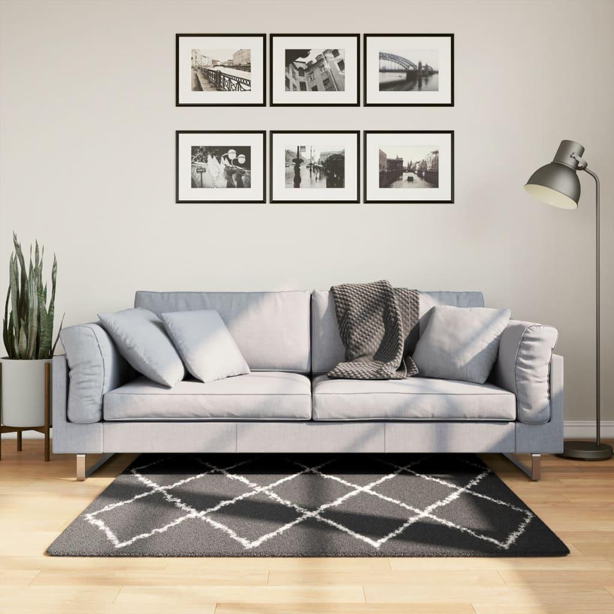 VIDAXL Tapis shaggy a poils longs moderne noir et creme 120x120 cm