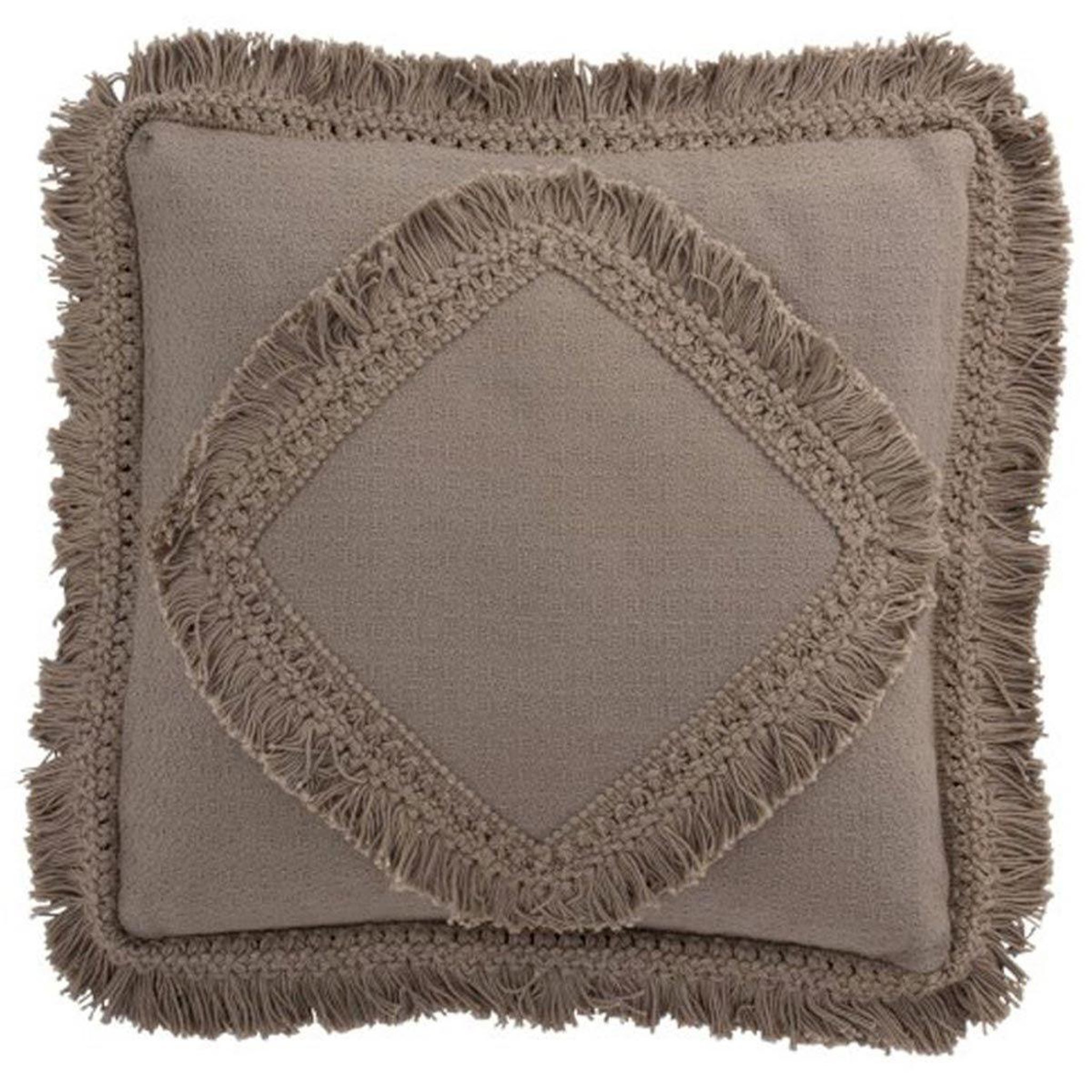 Voir la diapositive 1 : J-LINE Coussin déco  bord floches  45x45cm taupe