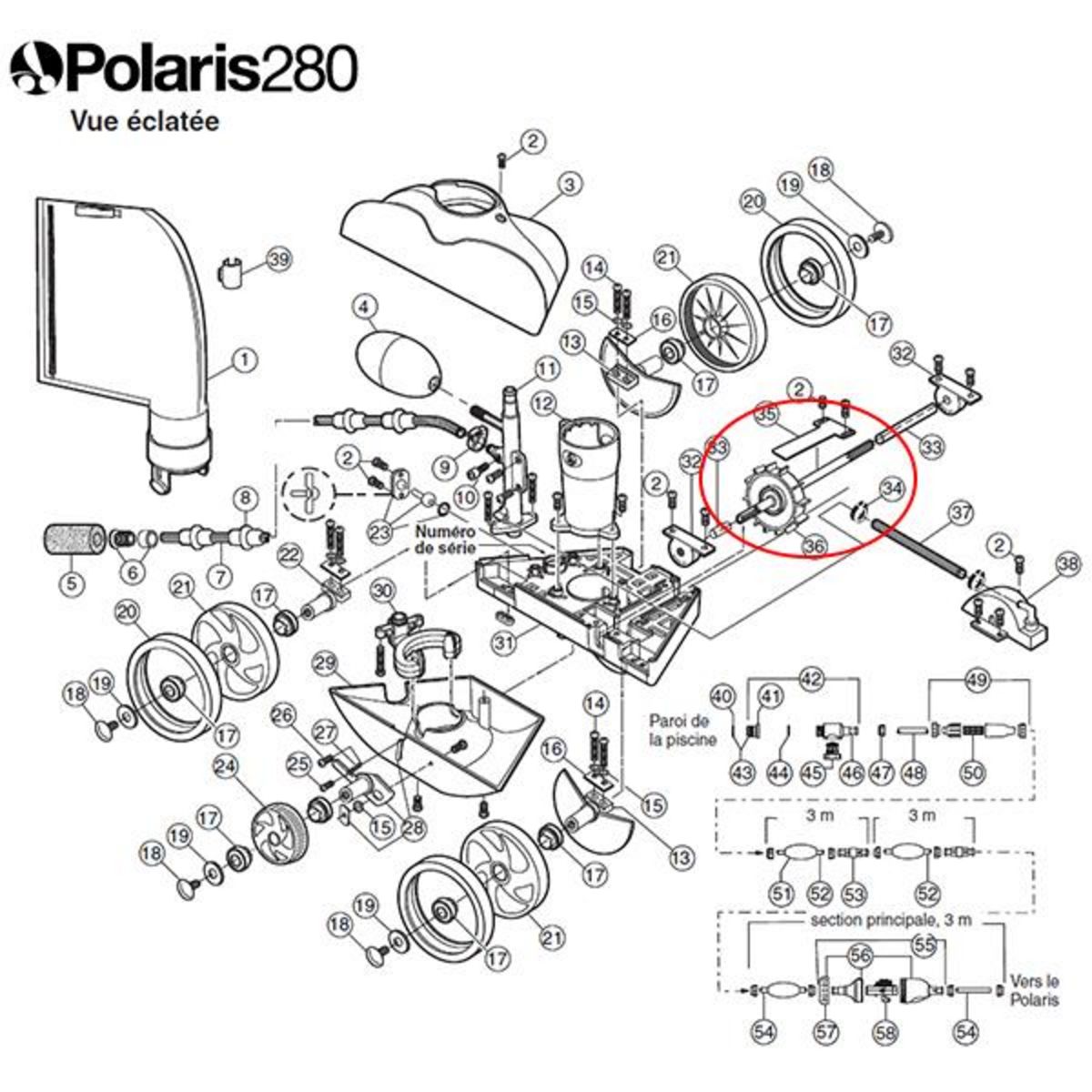 Polaris Poulie d'entraînement et arbre moteur pour polaris 180/280 - c86