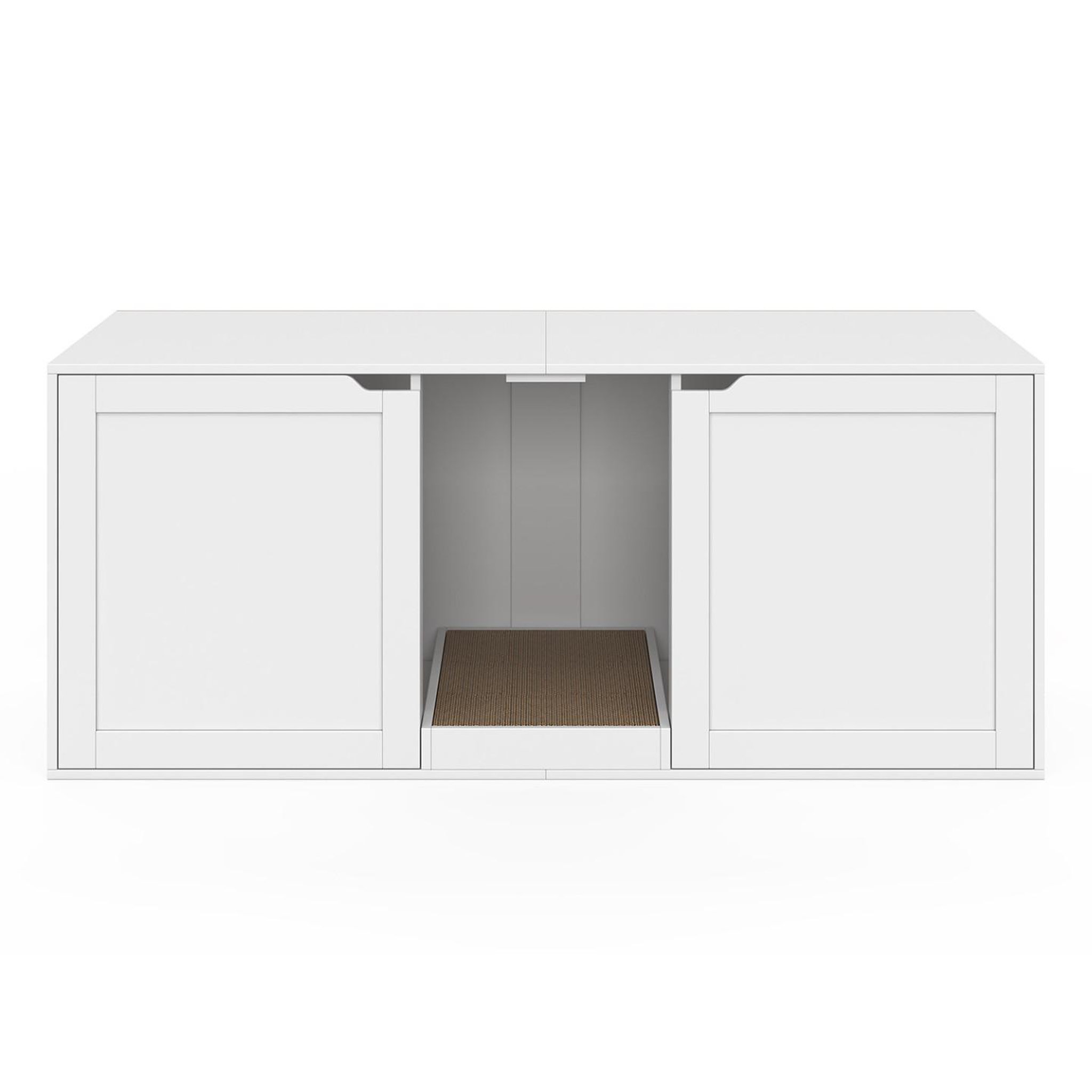 Voir la diapositive 3 : ID MARKET Maison de toilette chat XL cache-litière 2 portes et griffoir bois blanc