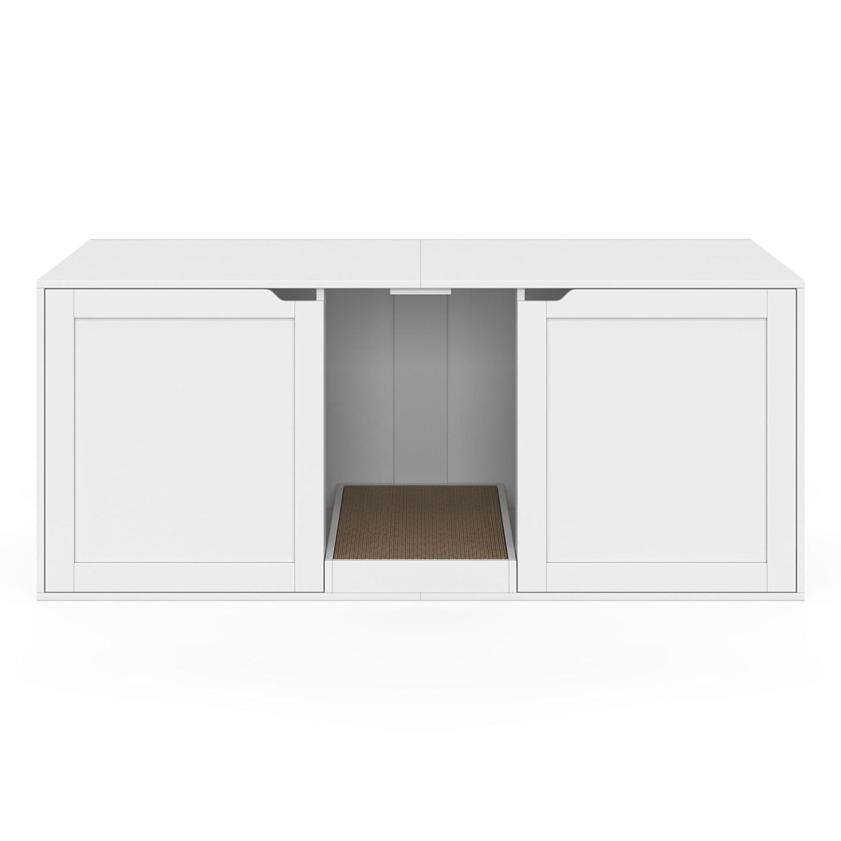 ID MARKET Maison de toilette chat XL cache-litière 2 portes et griffoir bois blanc