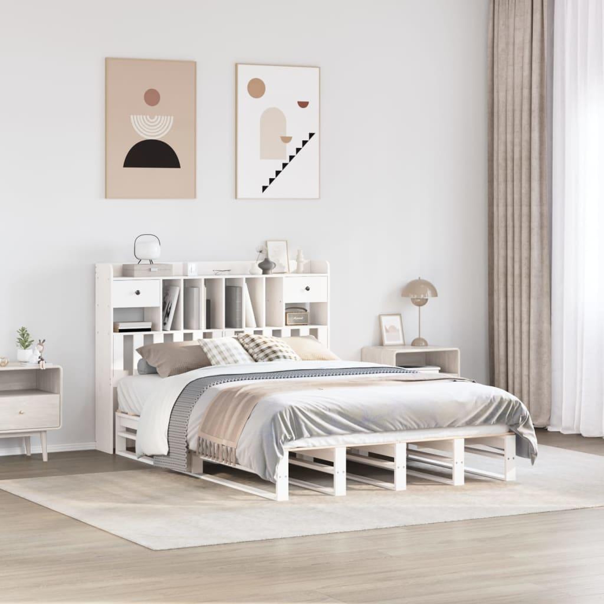 VIDAXL Lit bibliotheque sans matelas blanc 150x200 cm bois pin massif