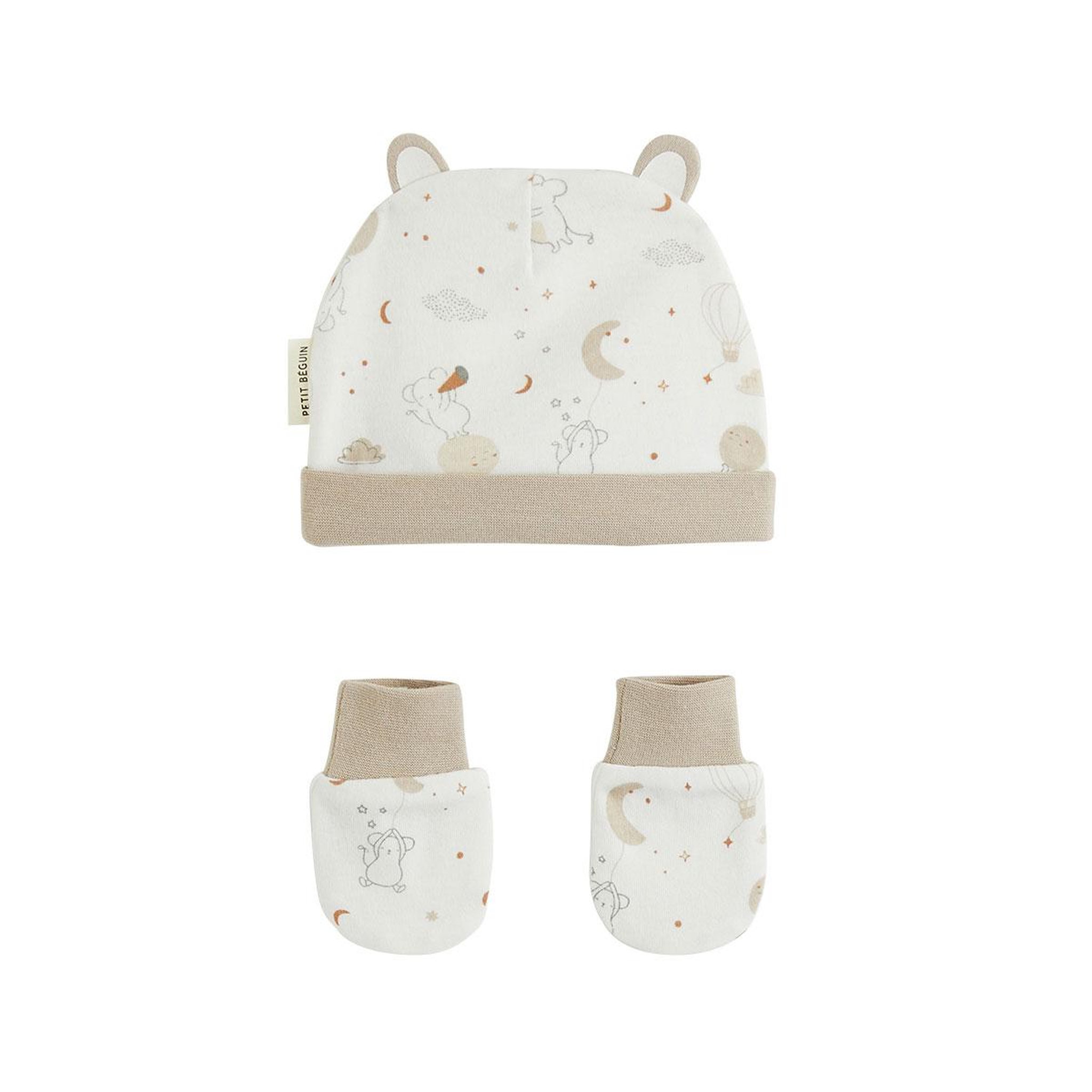 PETIT BEGUIN Bonnet bébé et moufles eliah. Coloris disponibles : Beige