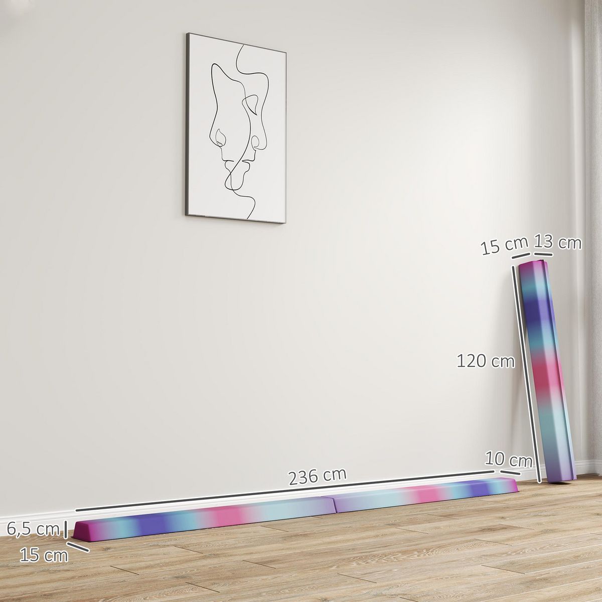 HOMCOM Poutre gymnastique pliable 236 cm - poutre d'équilibre antidérapante - revêtement PVC multicolore