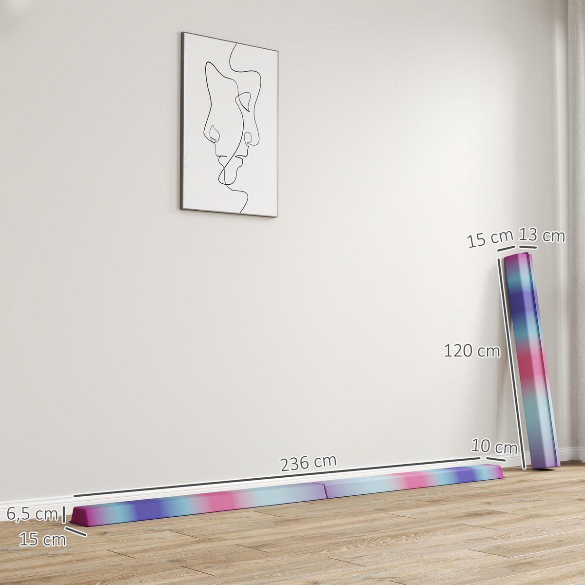 HOMCOM Poutre gymnastique pliable 236 cm - poutre d'équilibre antidérapante - revêtement PVC multicolore