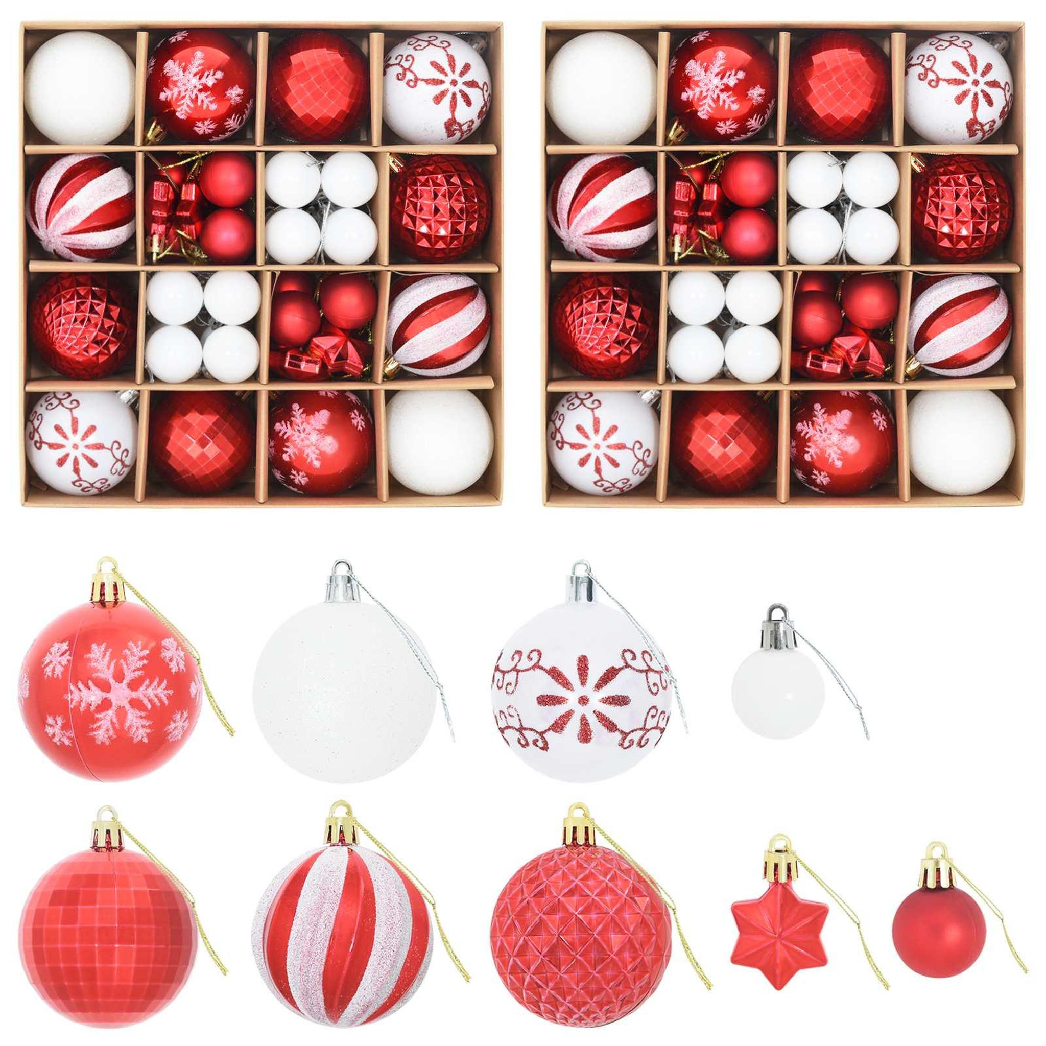 VIDAXL Ensemble de boules de Noël 88 pc Rouge et Blanc Diam. 6 cm