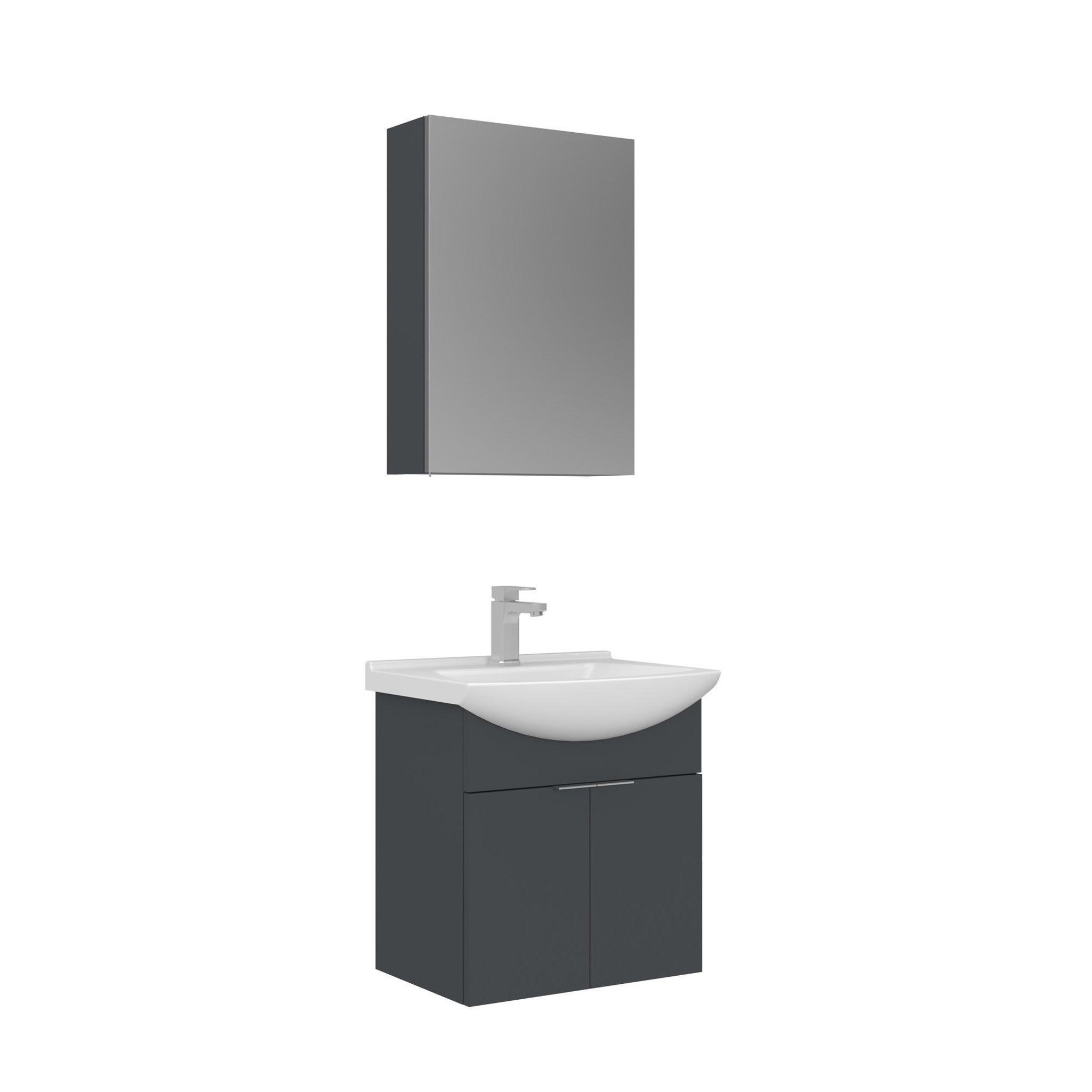 Habitat et Jardin Meuble avec simple vasque et miroir  Purus 55  - 55 x 50 x 58 cm - Matte Anthracite