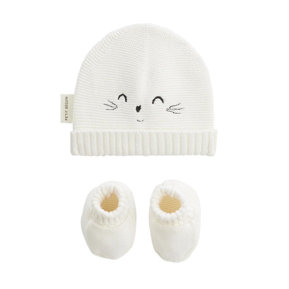 Petit Béguin Bonnet bébé et chaussons en tricot Hello Baby