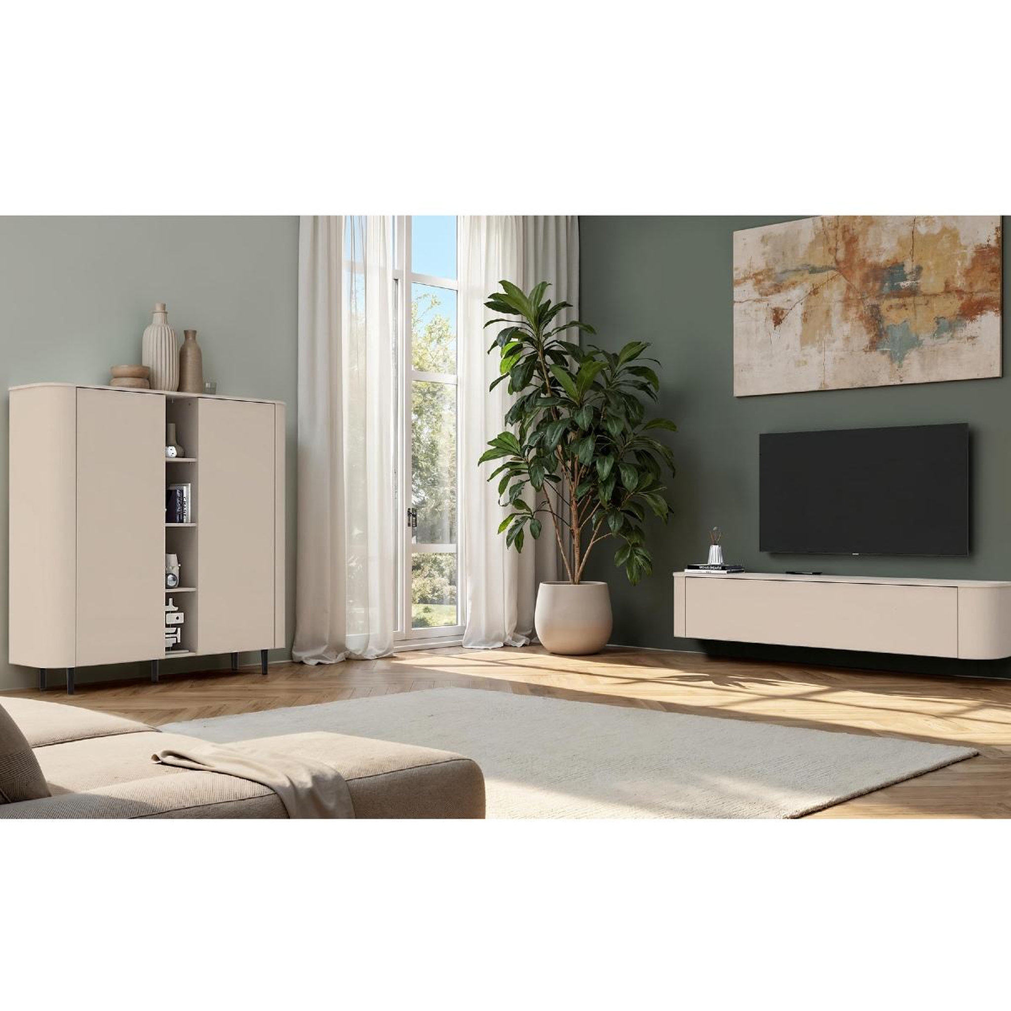 Voir la diapositive 4 : JLC KREATION Buffet haut moderne 2 portes beige cachemire olga