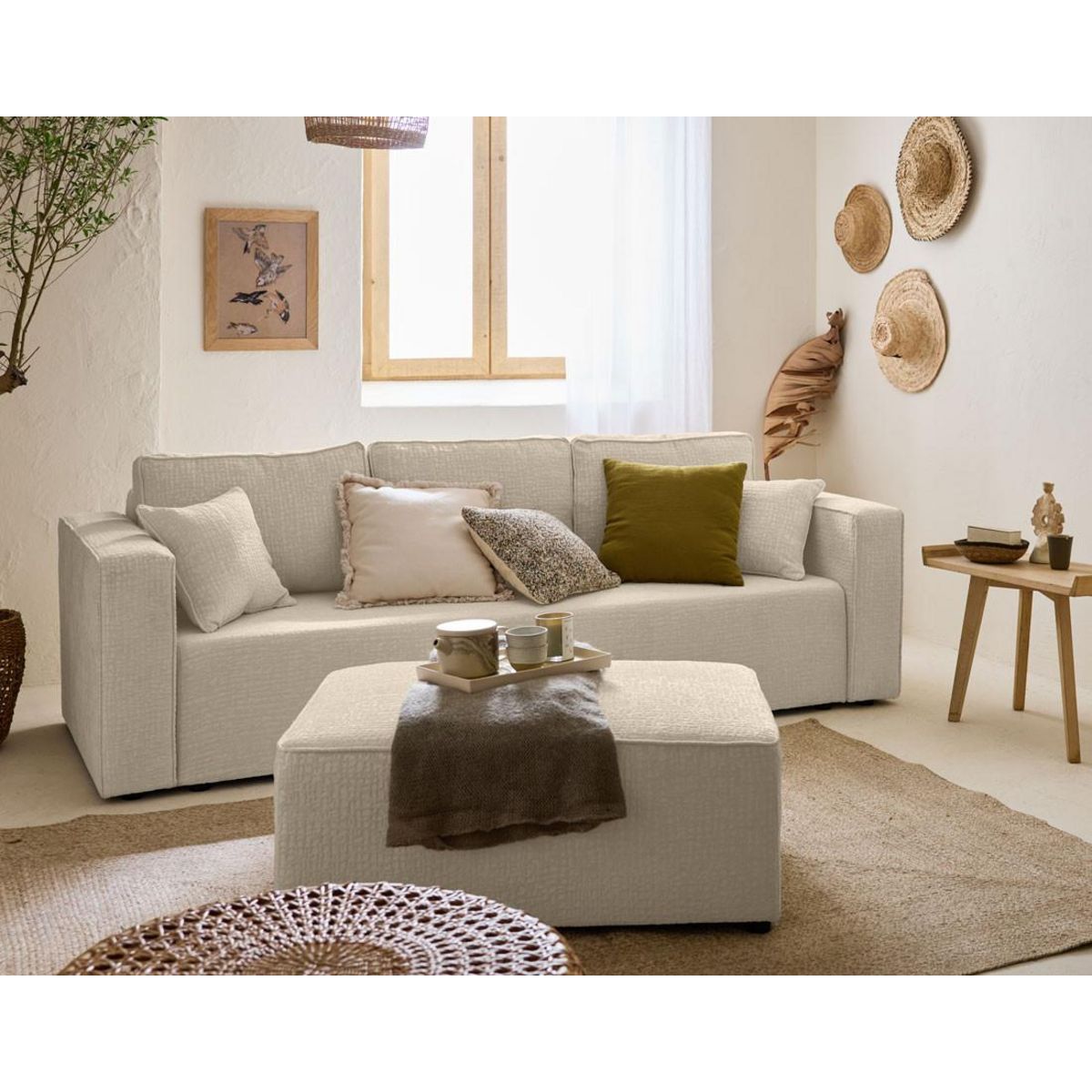 BEST MOBILIER Topaze - canapé 3 places - convertible avec coffre - en tissu velours relief