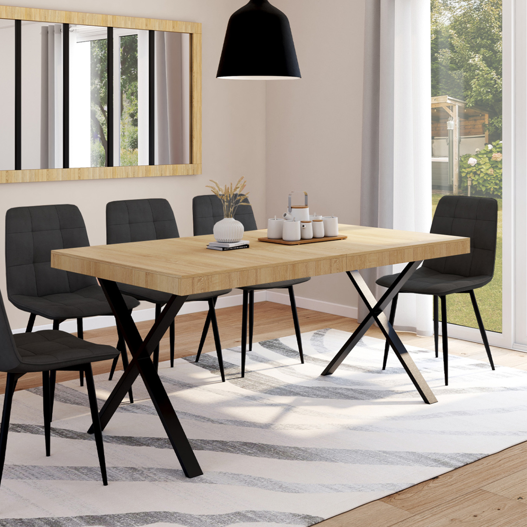 Voir la diapositive 2 : ID MARKET Table à manger rectangle alma 6 personnes design industriel 160 cm