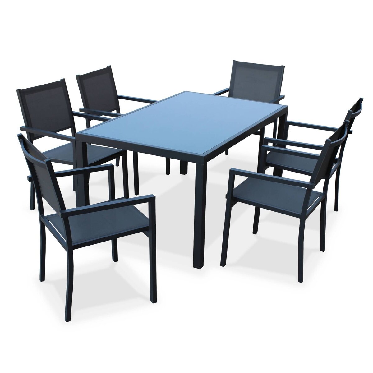SWEEEK Salon de jardin Capua en aluminium table 150cm, 6 fauteuils en textylène