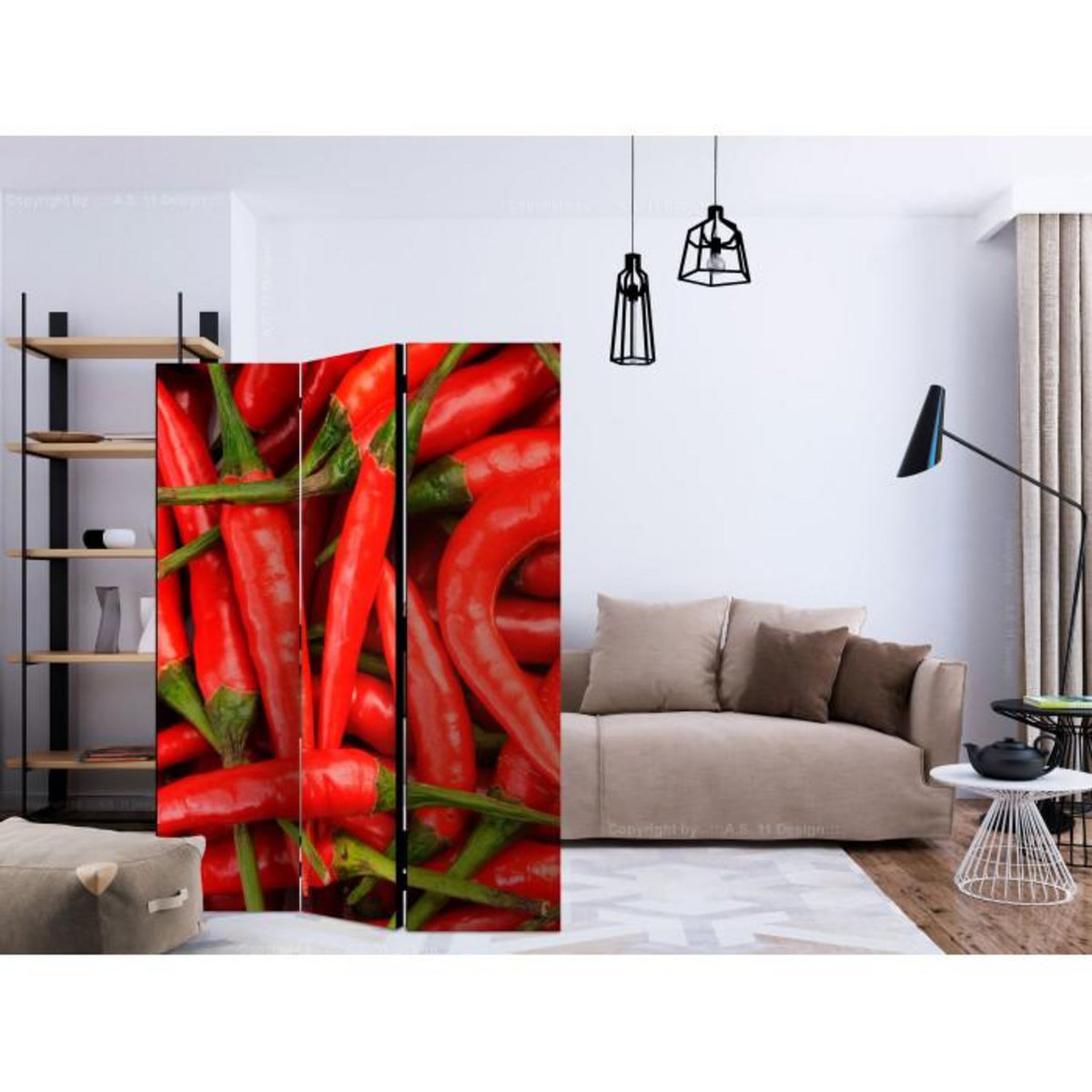 Paris Prix Paravent 3 Volets  Chili Pepper Background  135x172cm