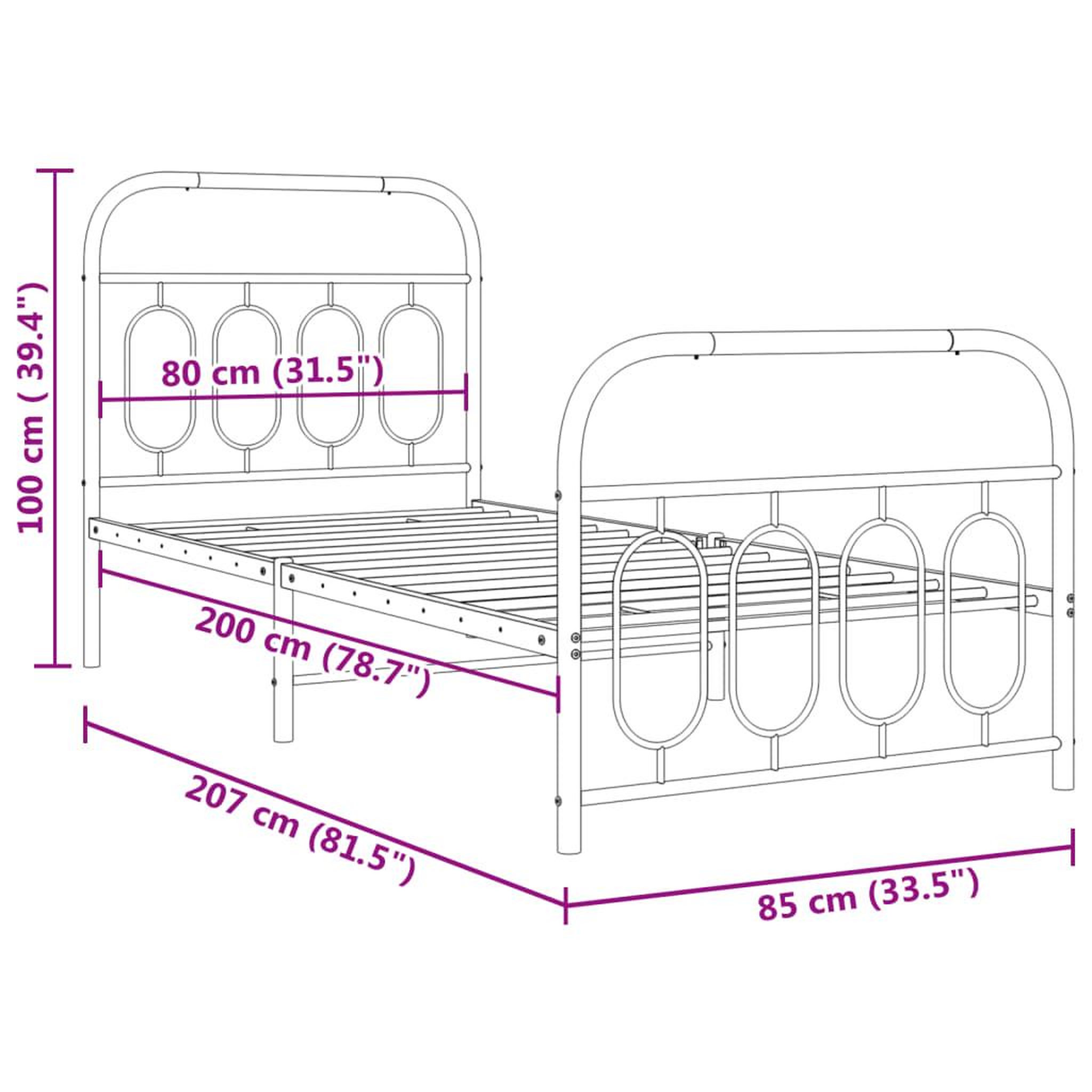 Voir la diapositive 6 : VIDAXL Cadre de lit metal sans matelas avec pied de lit blanc 80x200cm