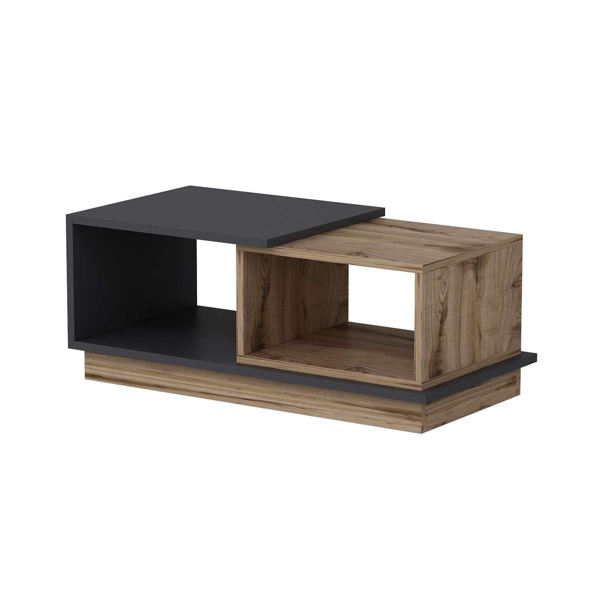 TOILINUX Table basse 2 niches zéline en bois - anthracite et beige