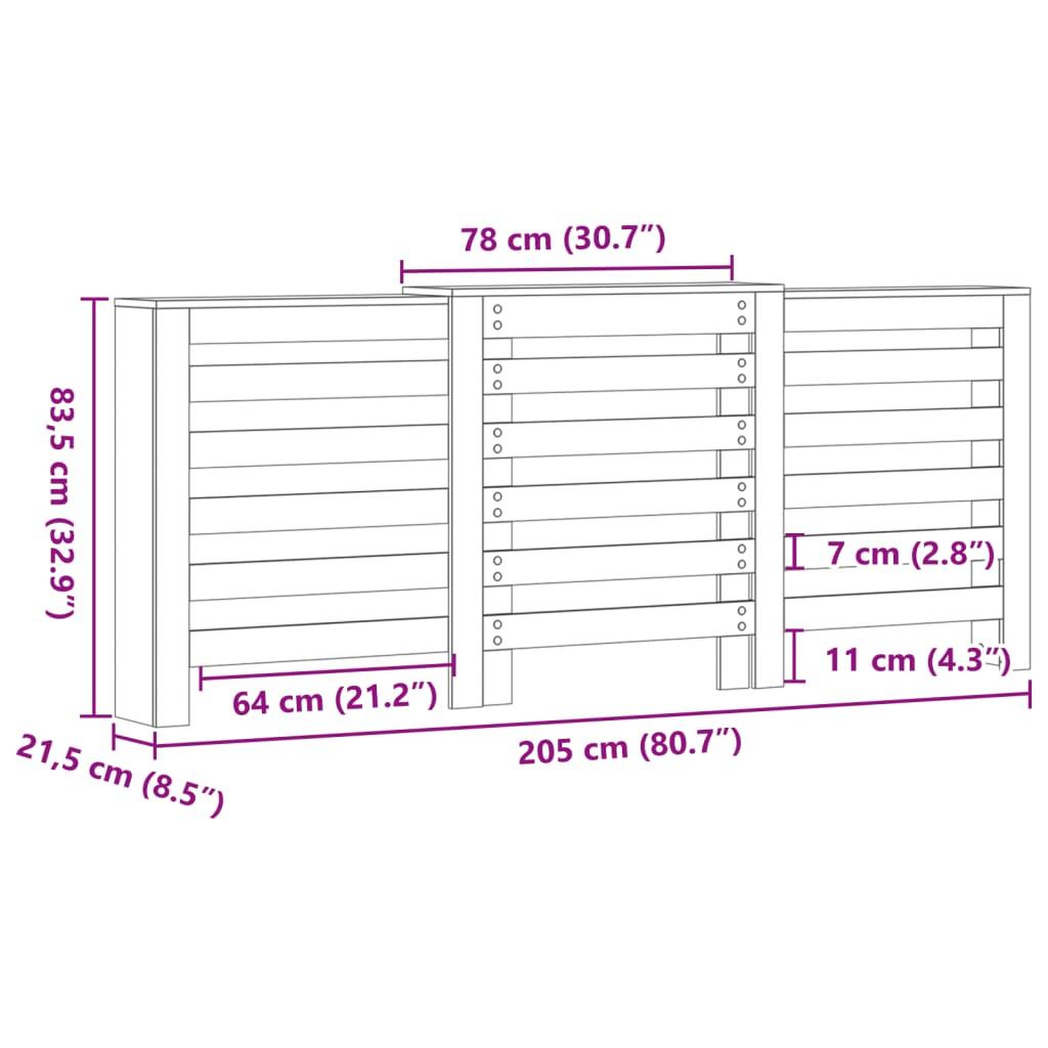 Voir la diapositive 6 : VIDAXL Cache-radiateur noir 205x21,5x83,5 cm bois d'ingenierie