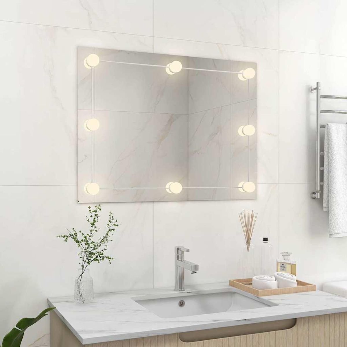 VIDAXL Miroir mural sans cadre avec lampes LED Rectangulaire Verre