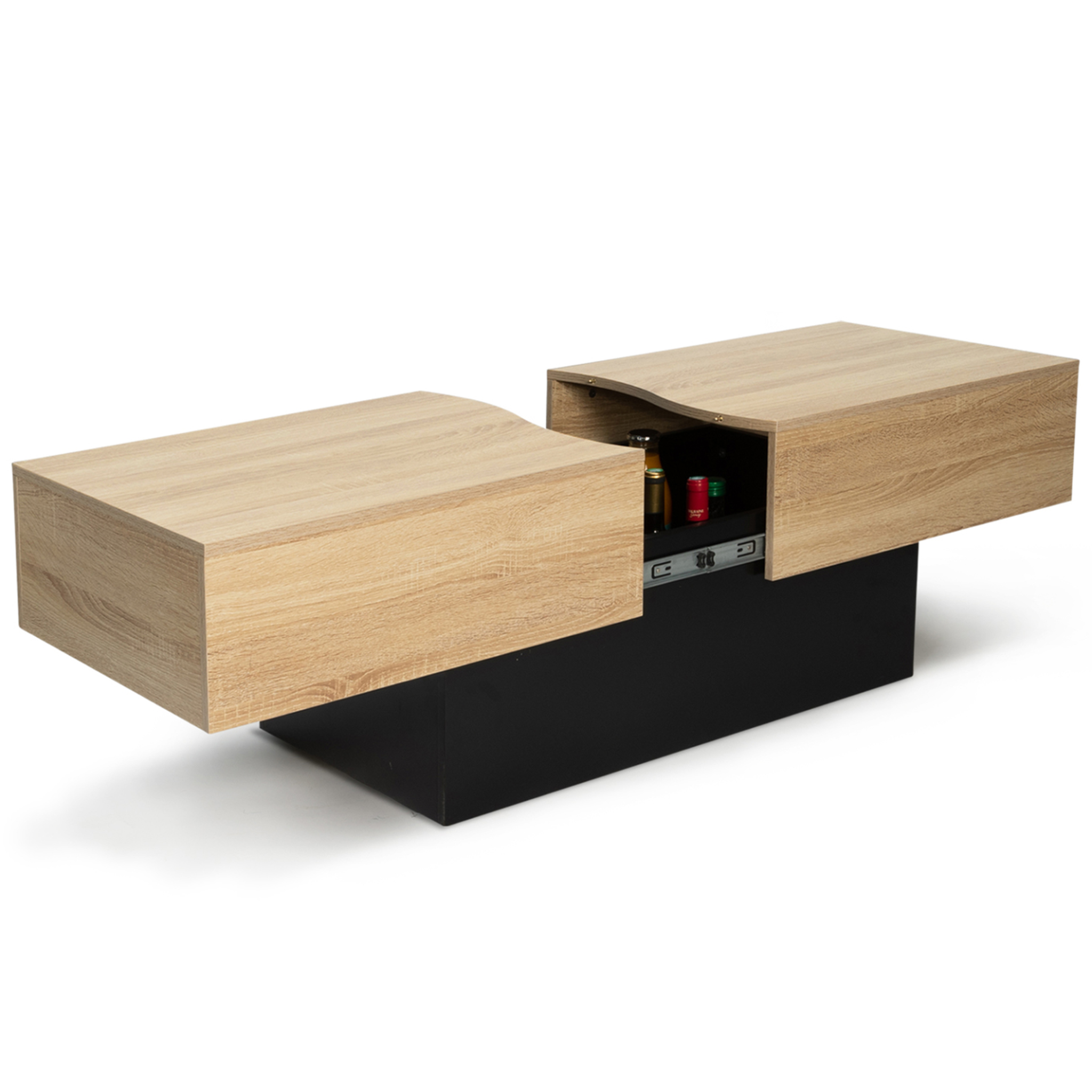 ID MARKET Table basse coulissante rectangulaire marta bois noir et imitation hêtre