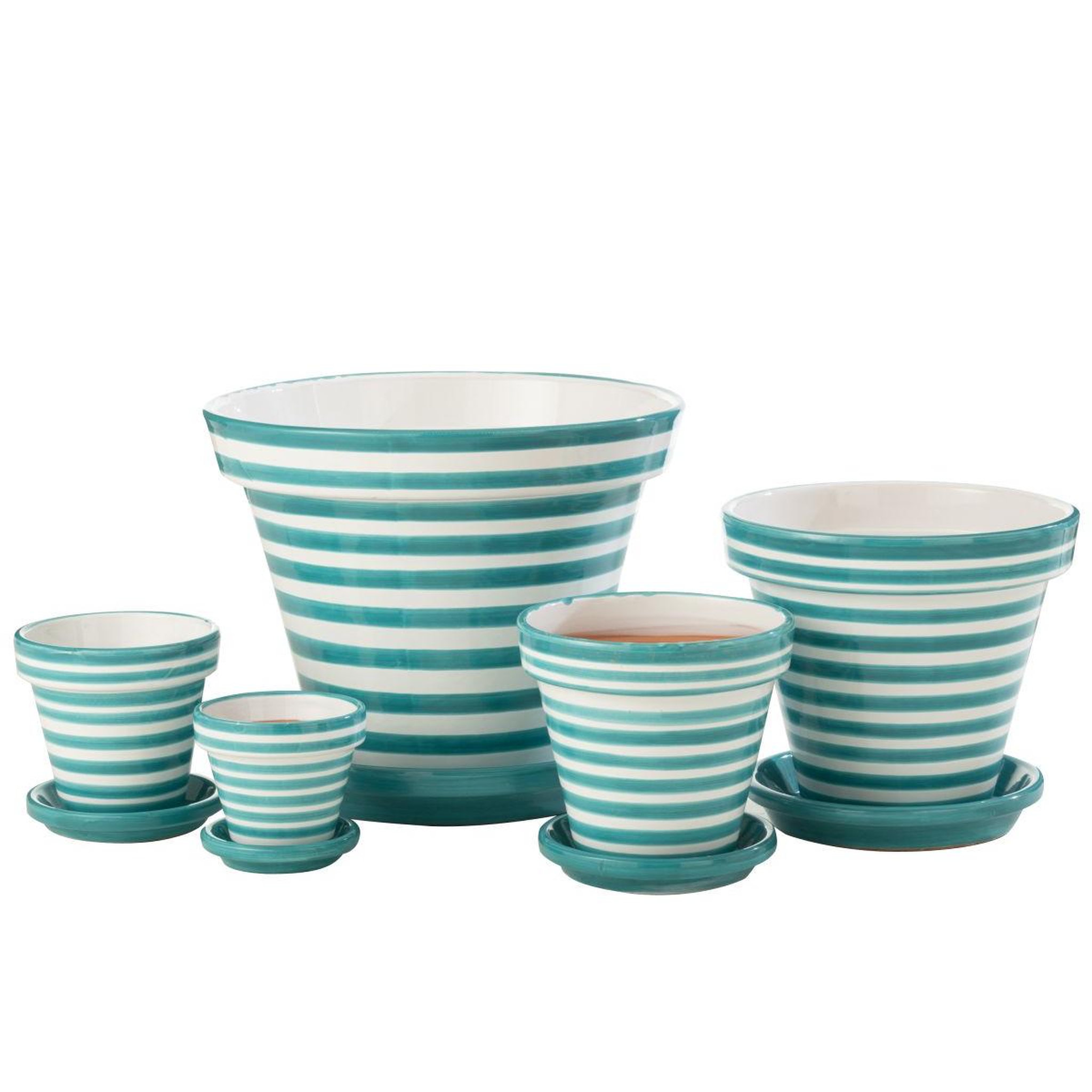 Voir la diapositive 3 : J-LINE Pot avec soucoupe en céramique  granada rayure  50cm bleu aqua
