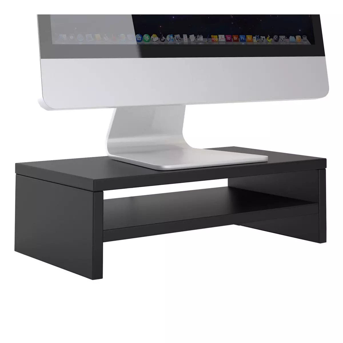 IDIMEX Support d'écran d'ordinateur DISPLAY, réhausseur pour moniteur avec étagère intermédiaire, longueur 42 cm, en mélaminé noir mat