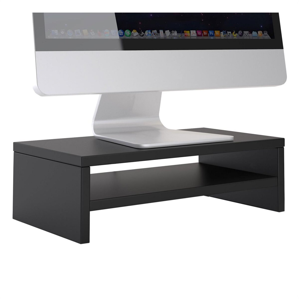 IDIMEX Support d'écran d'ordinateur DISPLAY, réhausseur pour moniteur avec  étagère intermédiaire, longueur 42 cm, en mélaminé noir mat pas cher 