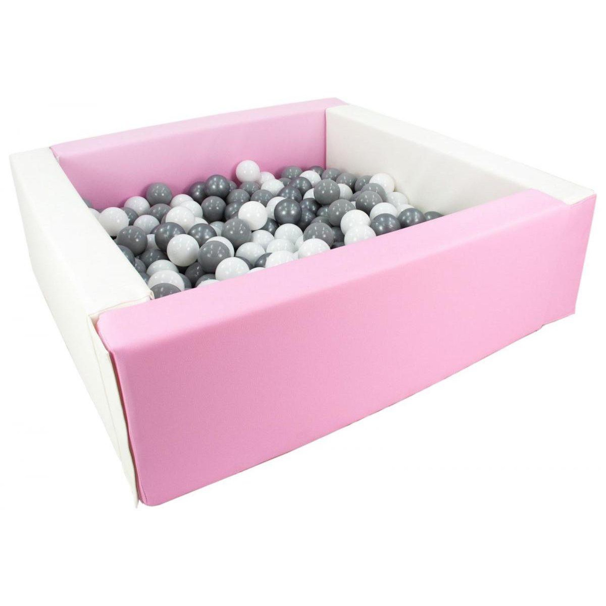 VELINDA Piscine à balles carrée avec 200 balles - blanc, rose (pastel)/blanc, gris, argent