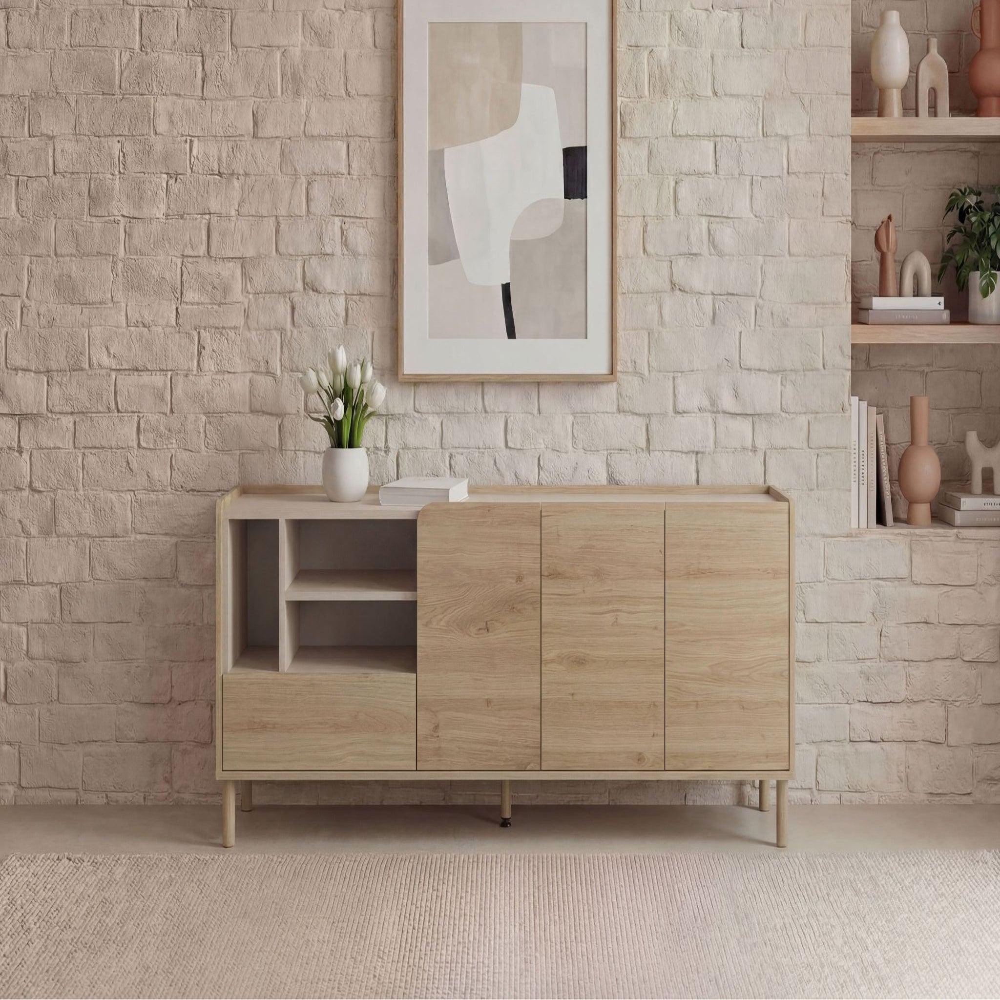 Voir la diapositive 2 : CASANOVA PARIS Isadora - buffet 3 portes 180cm en mélamine - chêne clair