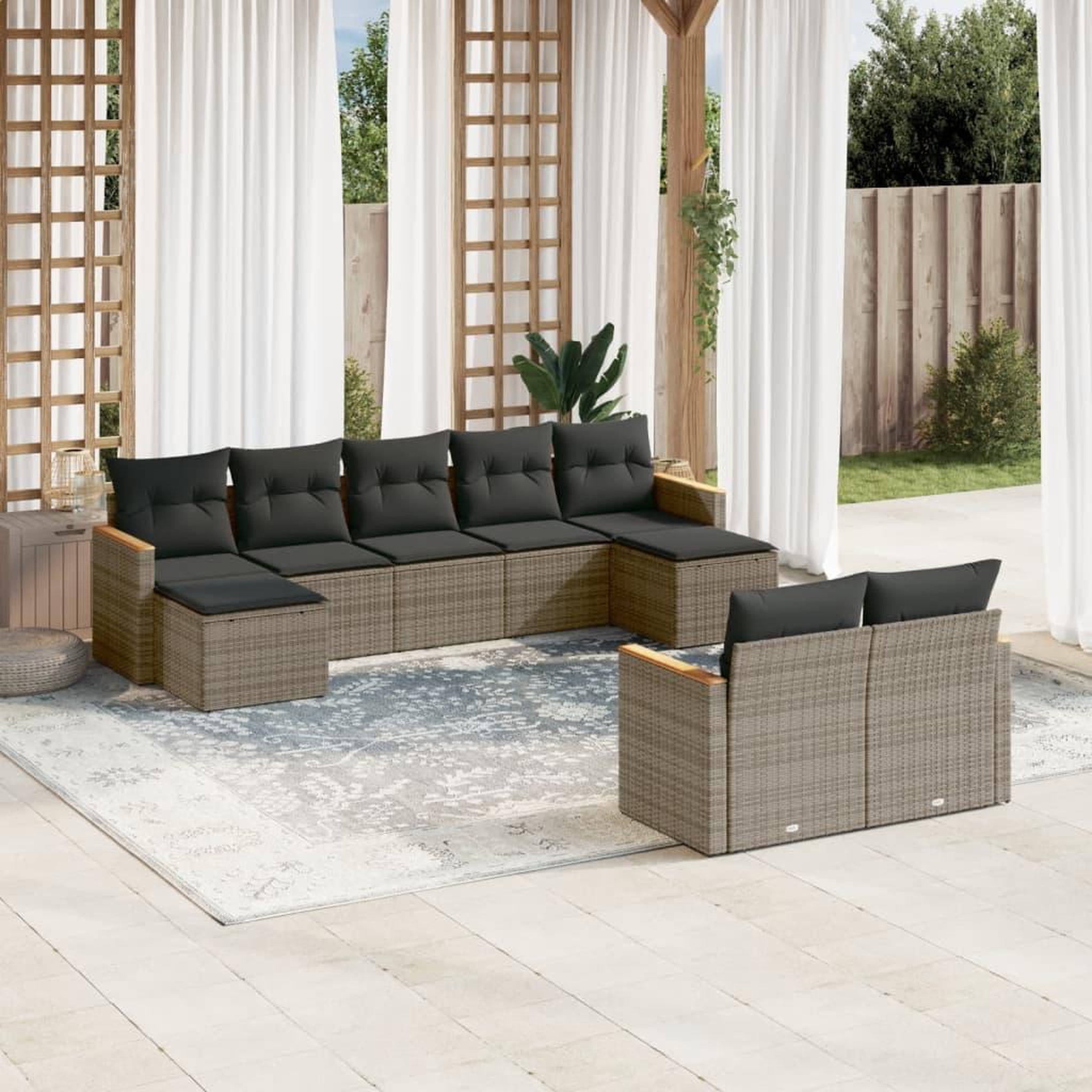 VIDAXL Salon de jardin 9 pcs avec coussins gris resine tressee