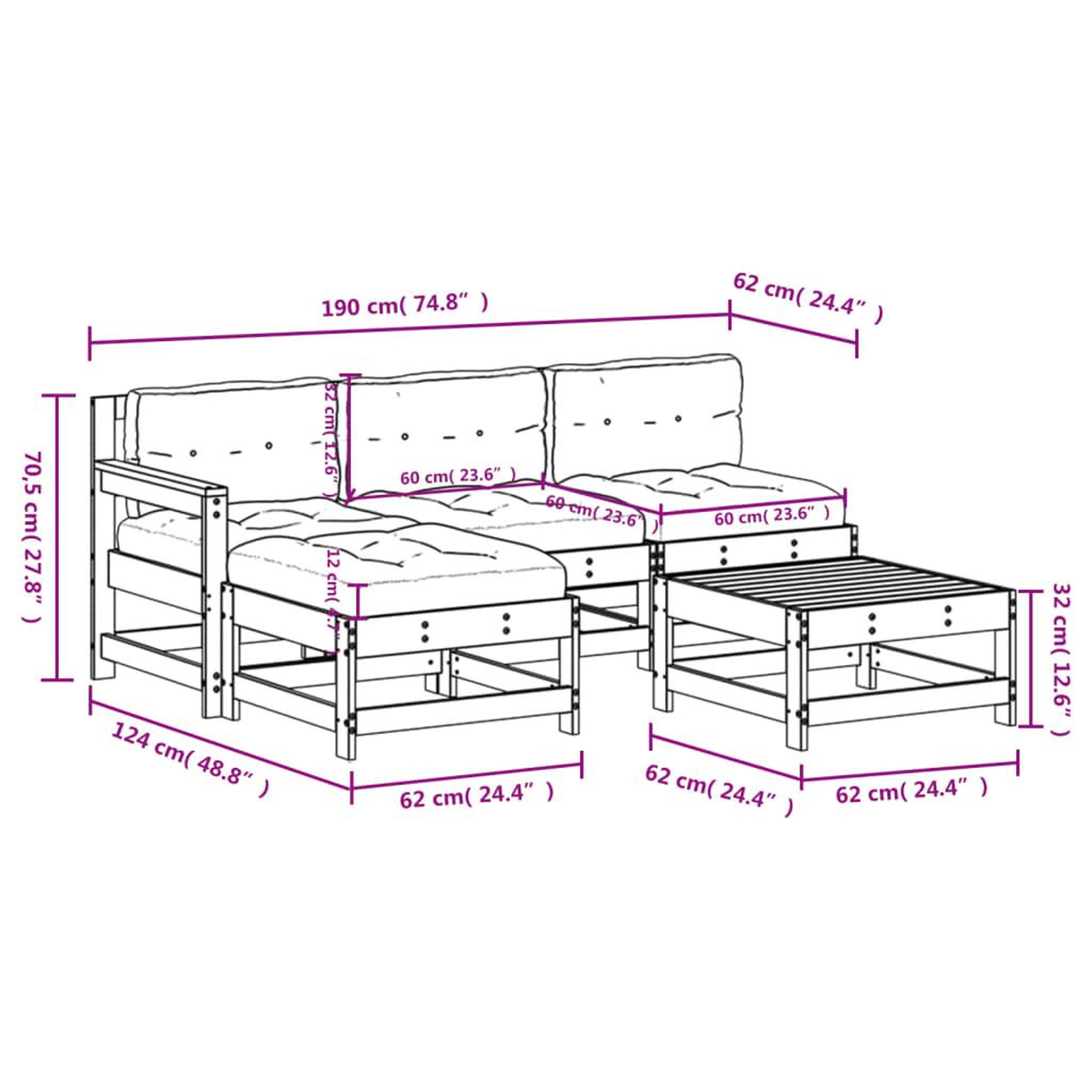 Voir la diapositive 6 : VIDAXL Salon de jardin 5 pcs avec coussins bois de pin impregne