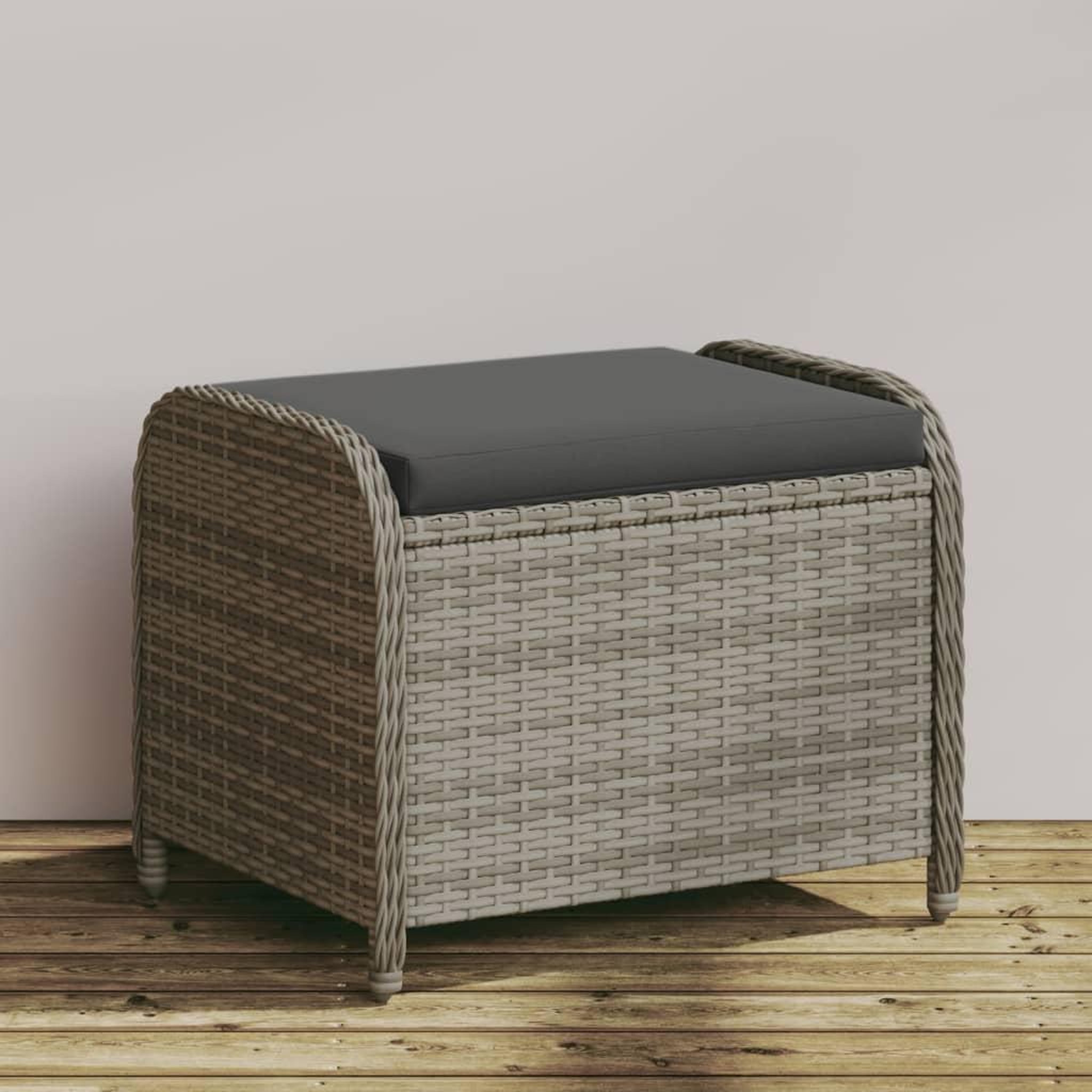 VIDAXL Tabouret de jardin avec coussin gris 58x46x46 cm resine tressee
