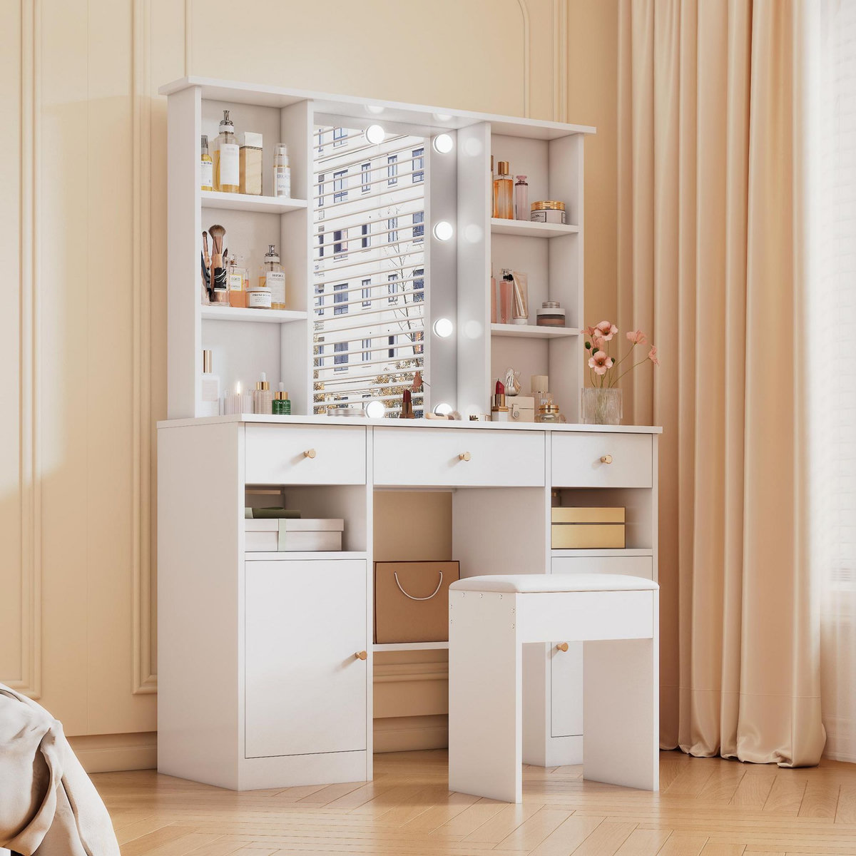 MERAX Coiffeuse coloris blanc panneaux de particules