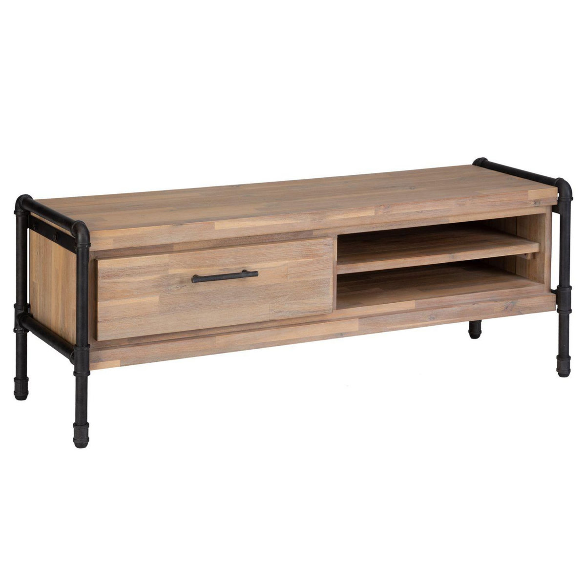 ATMOSPHERA Meuble TV industriel métal et bois Siam - L. 130 x H. 45 cm - Marron bois