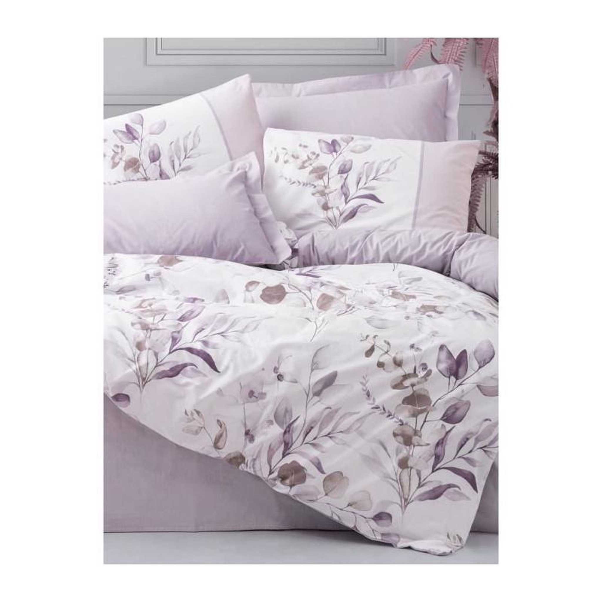 Voir la diapositive 4 : GENERIQUE Parure de lit - 129CTN64285 - 1 housse de couette 220 x 240 cm + 2 taies d'oreiller 60 x 60 cm - 100% coton ranforcé - Lilas