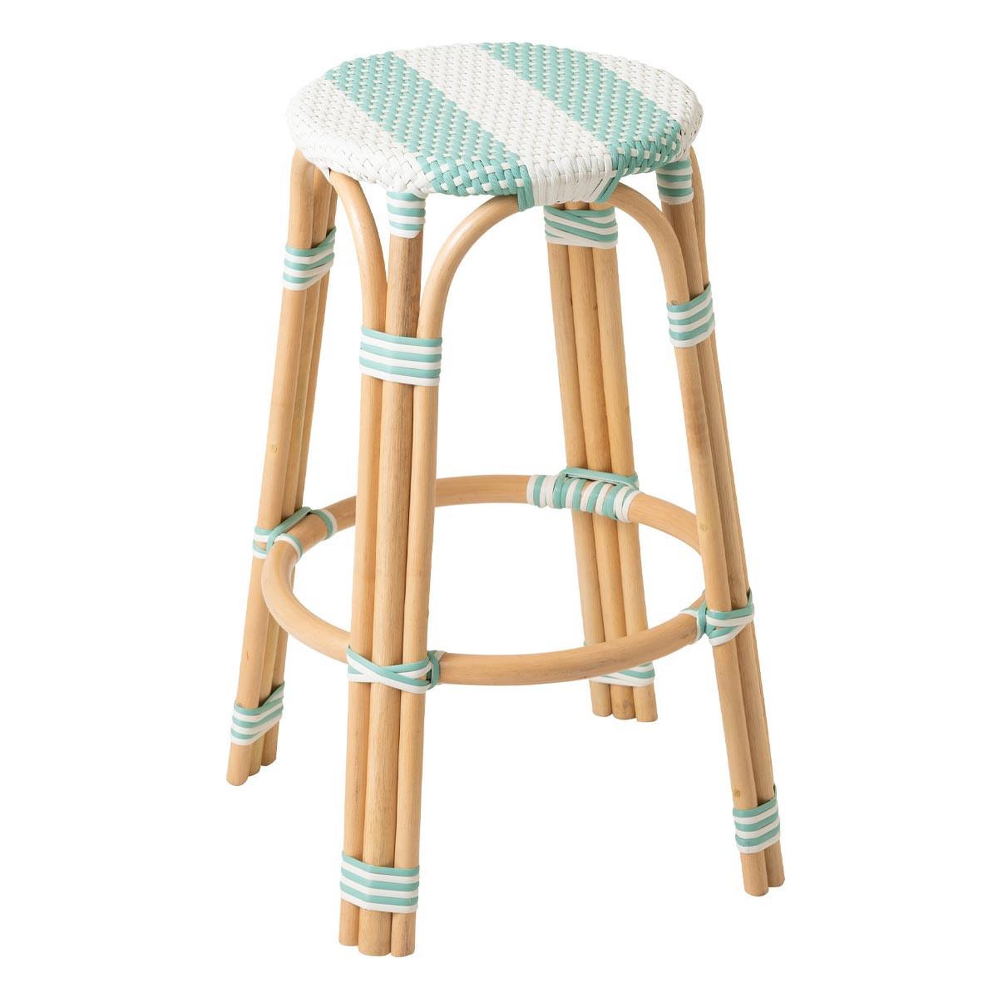 J-LINE Tabouret de bar en rotin  reyes  66cm bleu & blanc