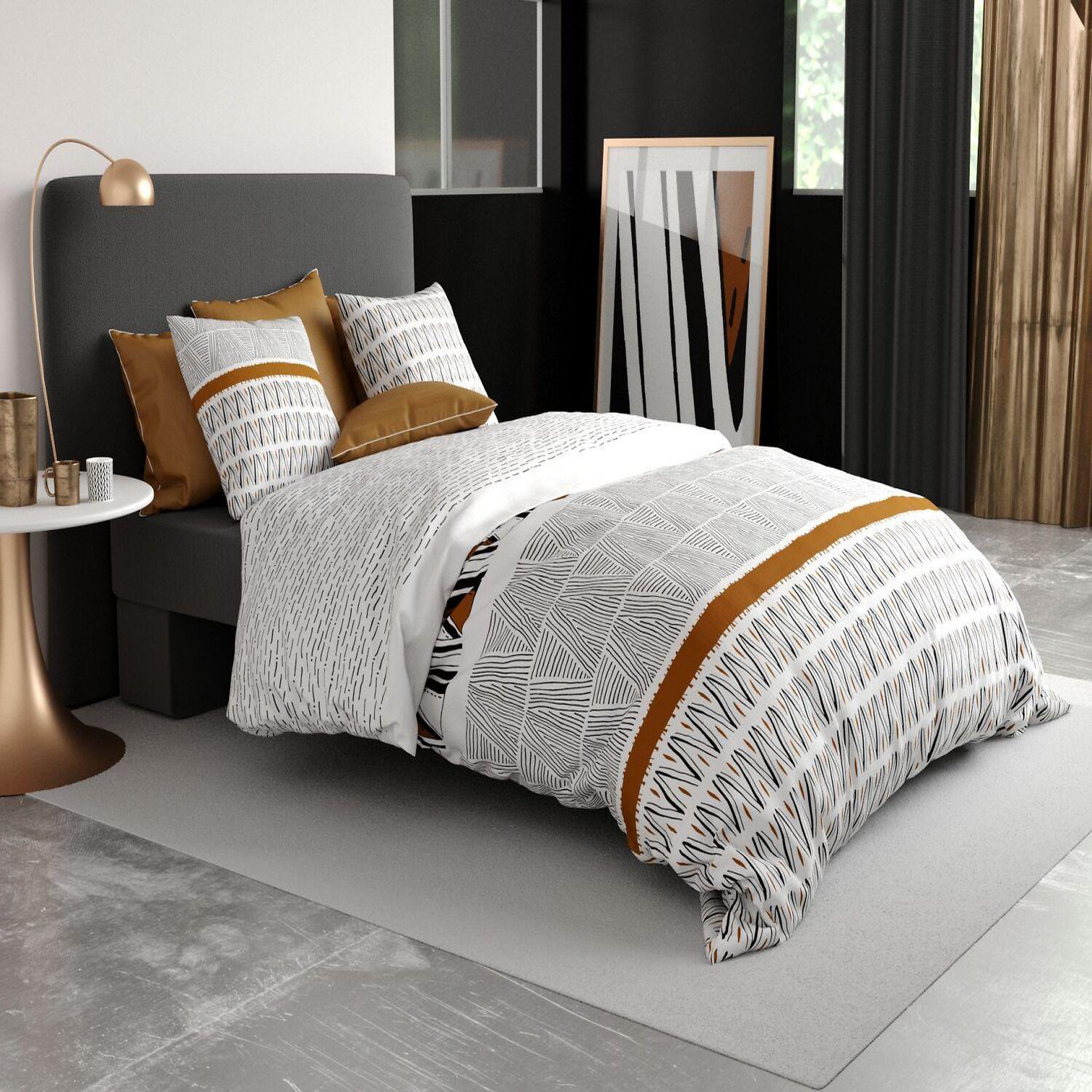 ATELIER DU COTON Parure housse de couette 100%coton 57fils louxor. Coloris disponibles : Gris