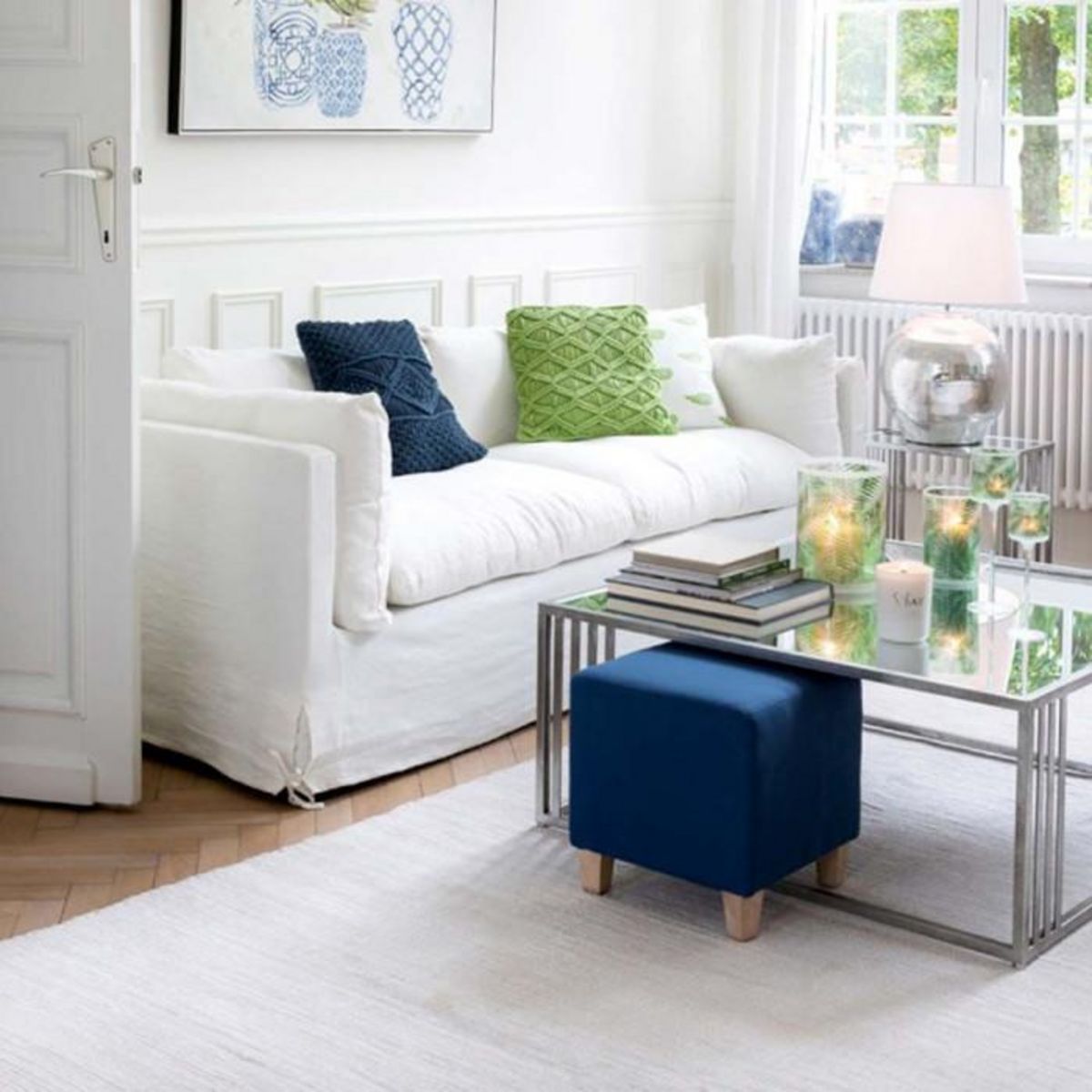 Paris Prix Coussin Carré Déco  Macramé  45x45cm Bleu