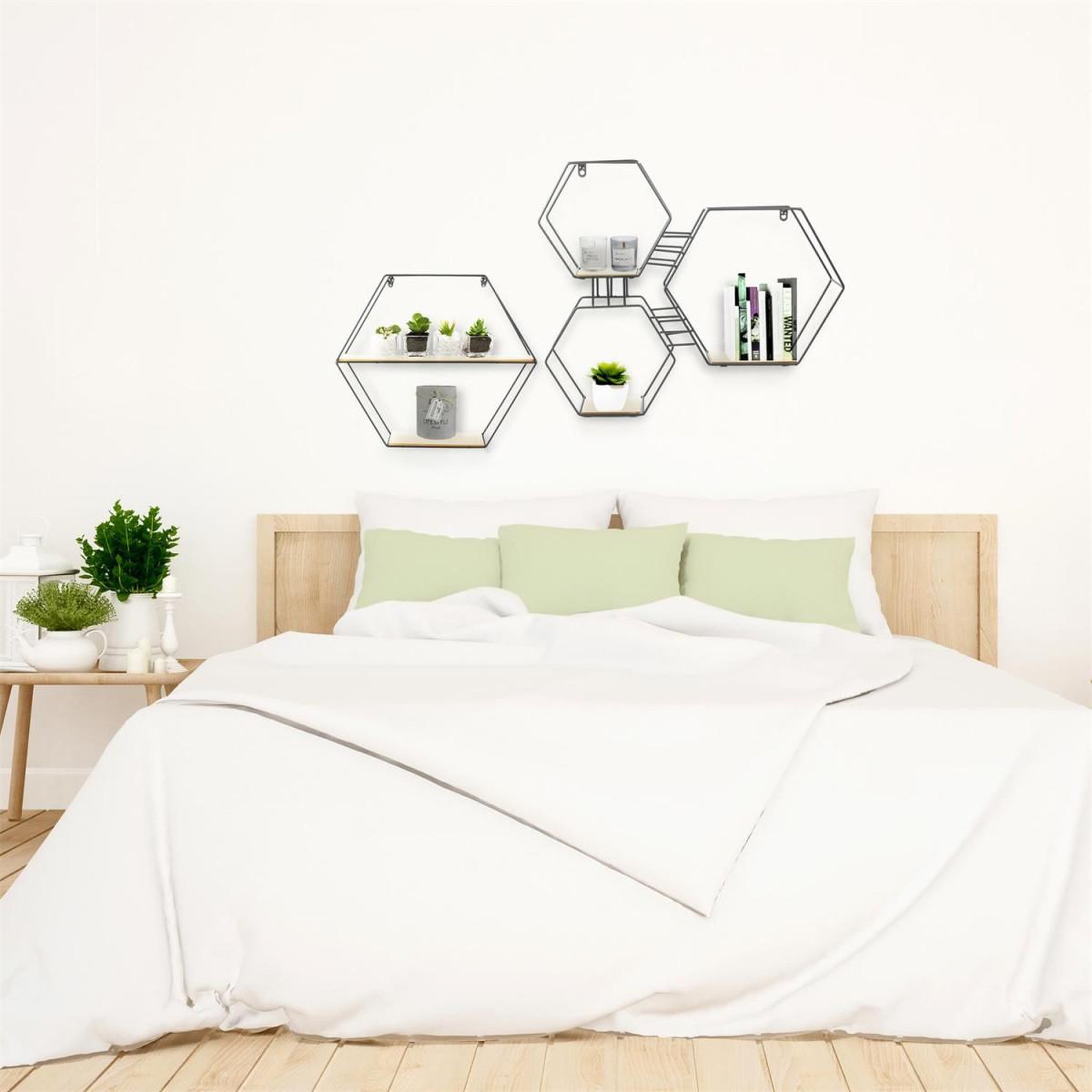 Voir la diapositive 3 : The Home Deco Factory Étagère murale design  hexagonale  46cm naturel