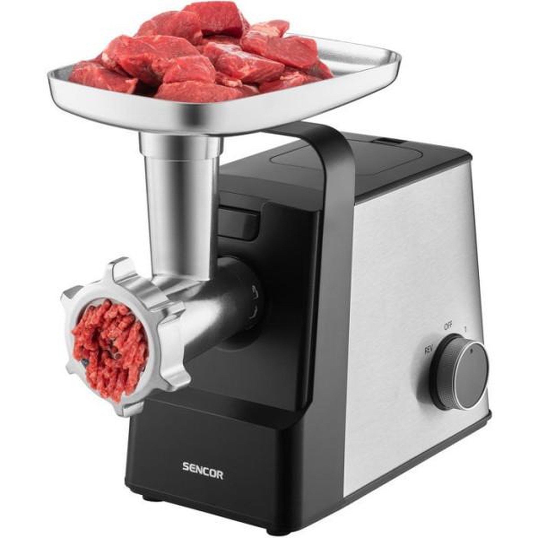 Voir la diapositive 5 : MARKET24 Hachoir Electrique  a viande Sencor SMG 7400SS - Saucisses et kebbé - Trancheur-râpe inclus - 3 disques - 2,5 kg/min - Inox