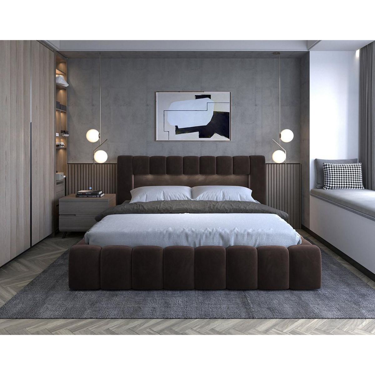 BEST MOBILIER Cleo - lit coffre avec led - 180x200 cm - sommier inclus - en velours