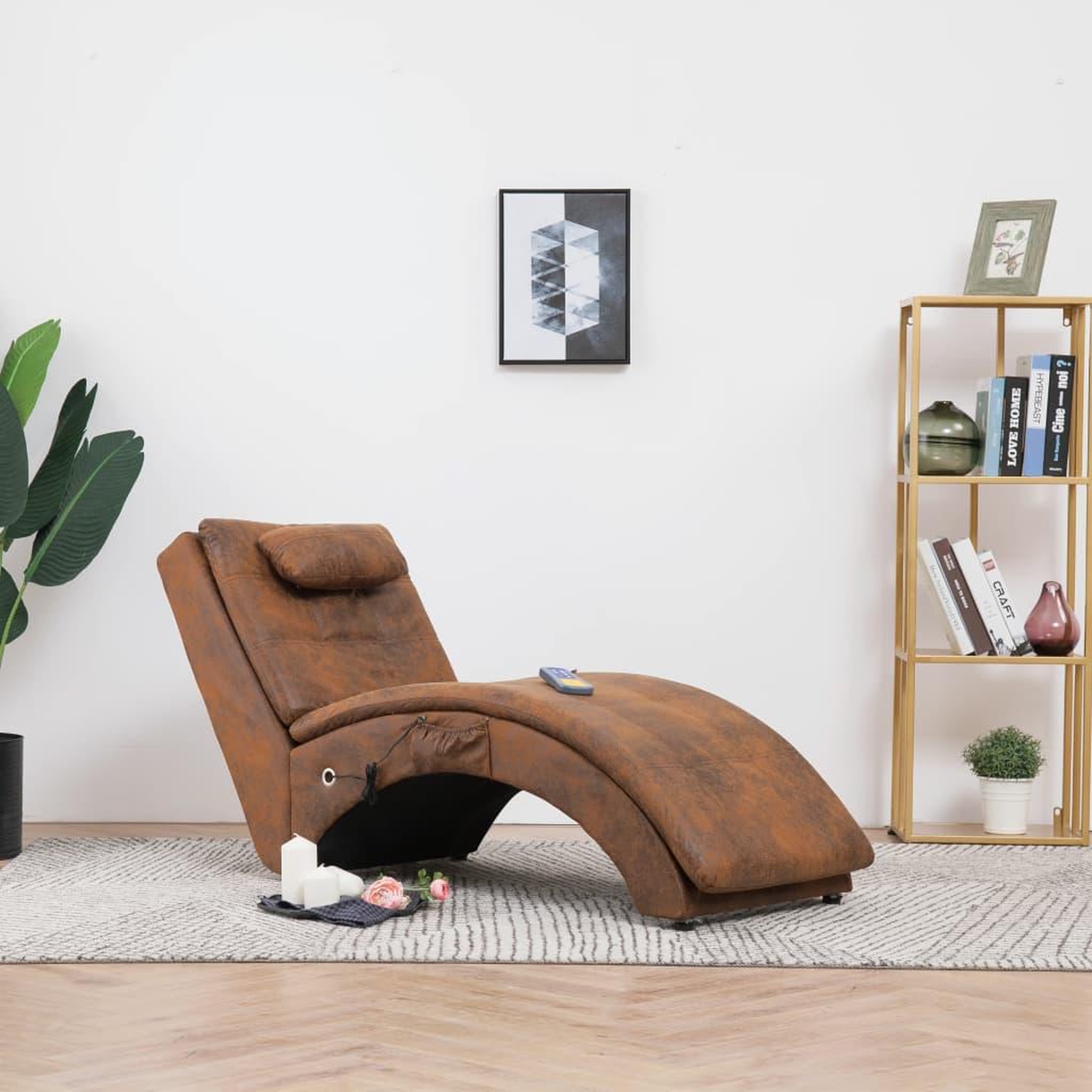 Voir la diapositive 1 : VIDAXL Chaise longue de massage avec oreiller Marron Similicuir daim
