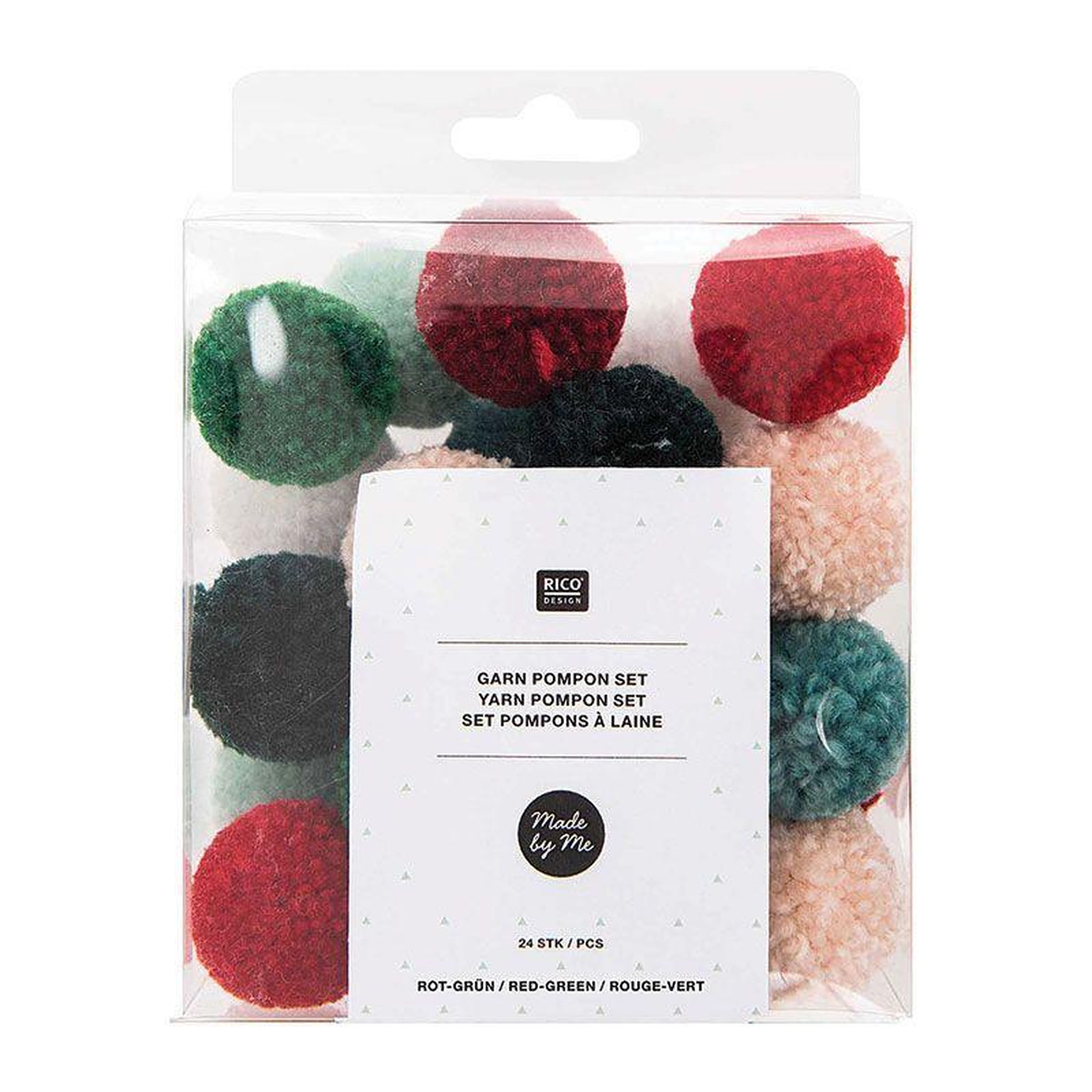 RICO DESIGN 24 pompons en laine vert et rouge de Noël