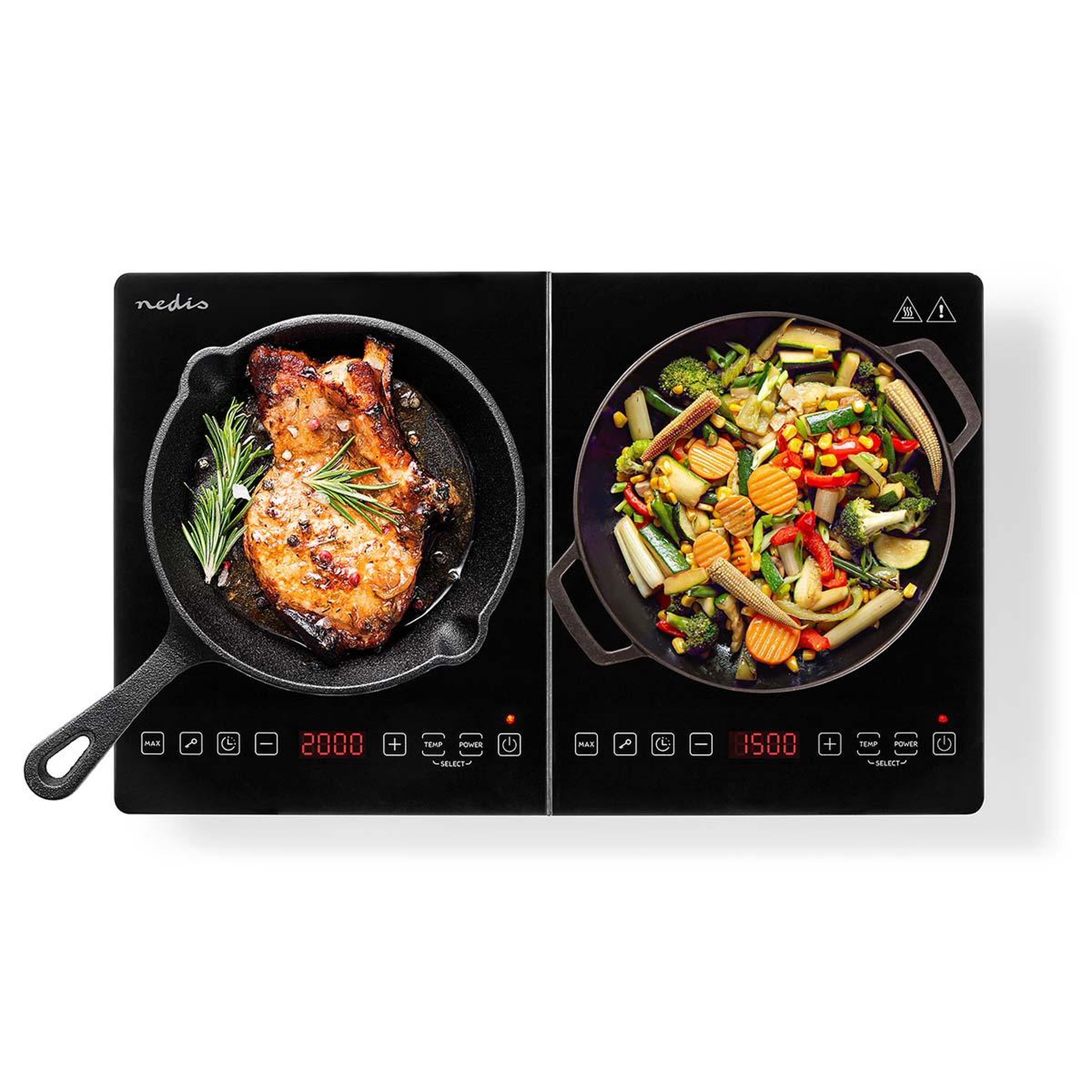 NEDIS Plaque à induction 2 foyer - sécurité enfants - 3500 w - noir - KAIP124CBK2