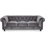 Paris Prix Canapé 3 Places Velours  Chesterfield  209cm Argent