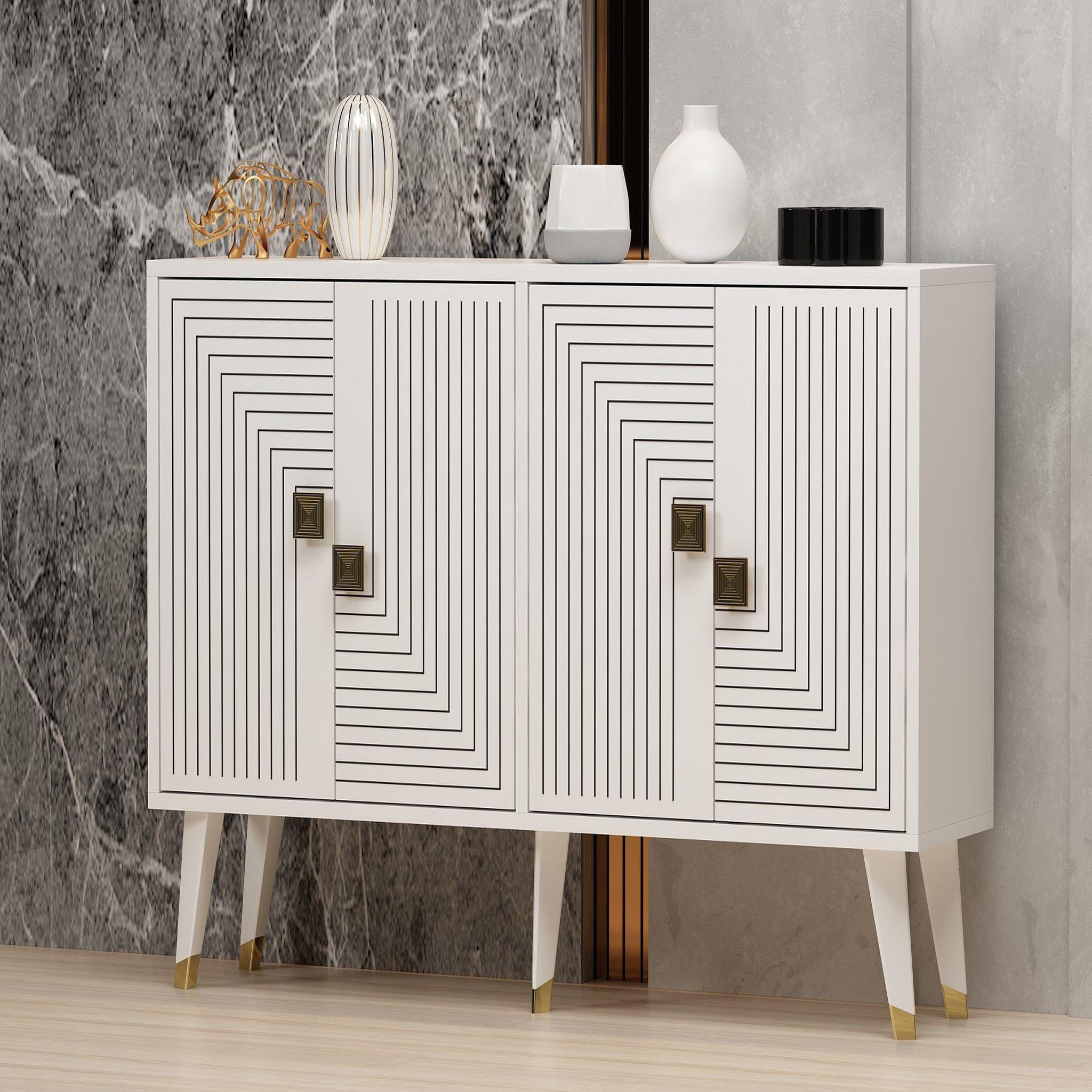 Voir la diapositive 3 : Habitat et Jardin Buffet en bois  ahart  - 120 x 30 x 80 cm - blanc