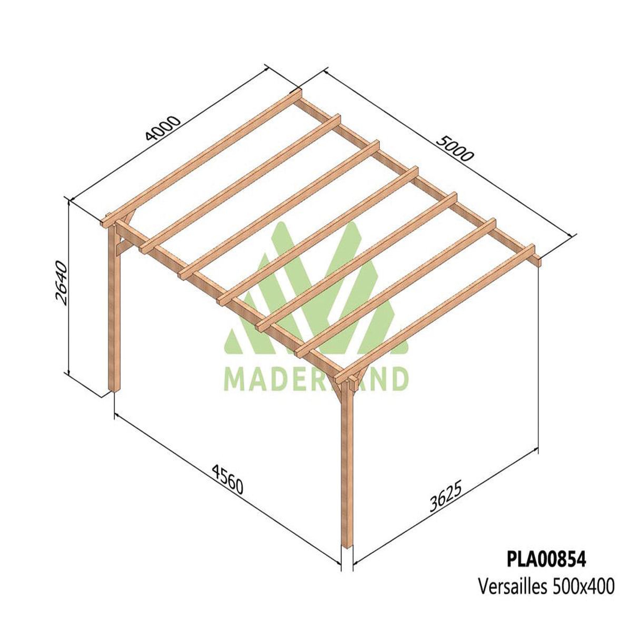 Voir la diapositive 3 : JARDIDECO Pergola adossée en lamellé-collé versailles 500 x 400 cm - maderland