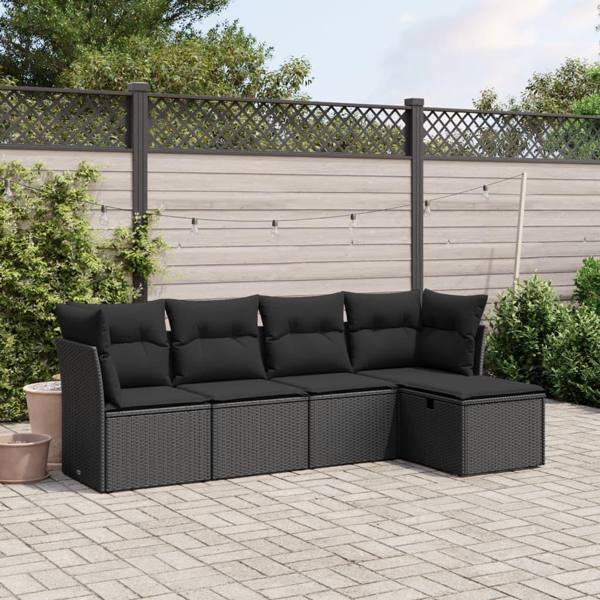 VIDAXL Salon de jardin 5 pcs avec coussins noir resine tressee